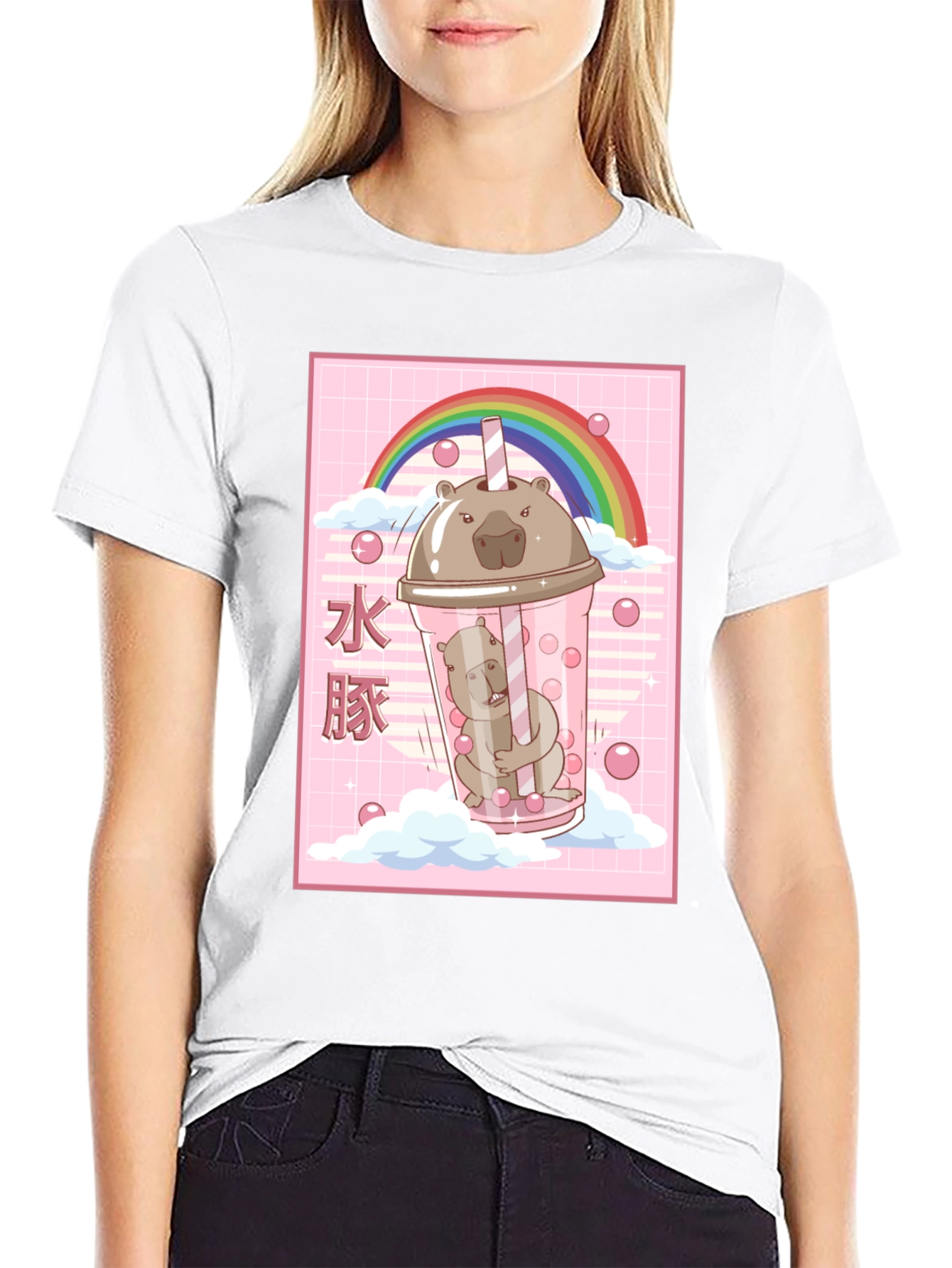 Kawaii Wombat Bubble Tea Black T-Shirt - 9