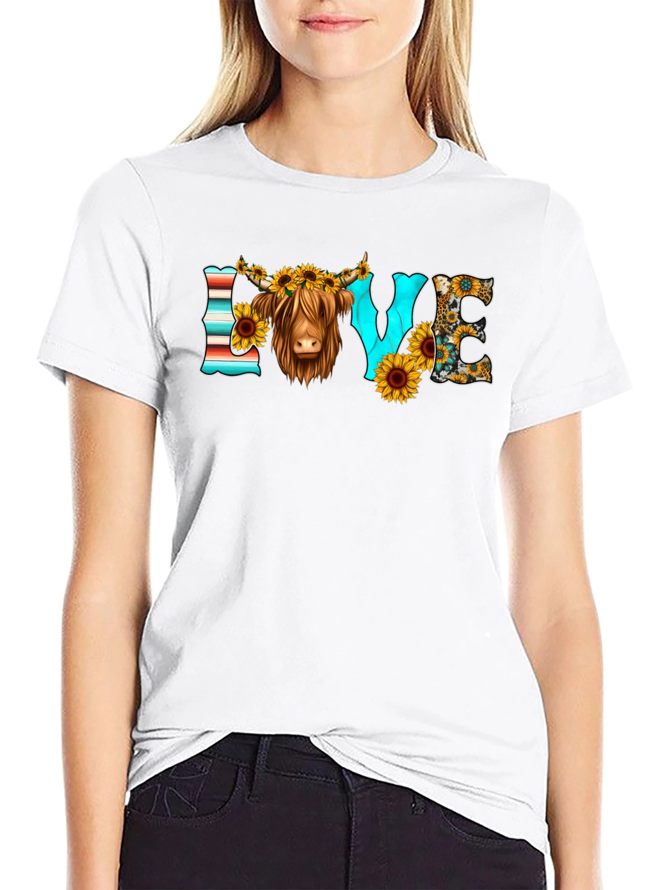 Black LOVE Highland Cow Graphic Tee view 9