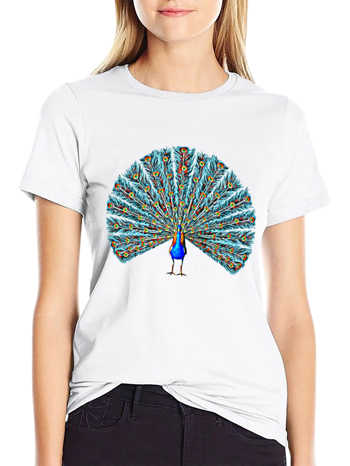 Black Peacock Graphic T-Shirt - Stylish Bird Design - 9