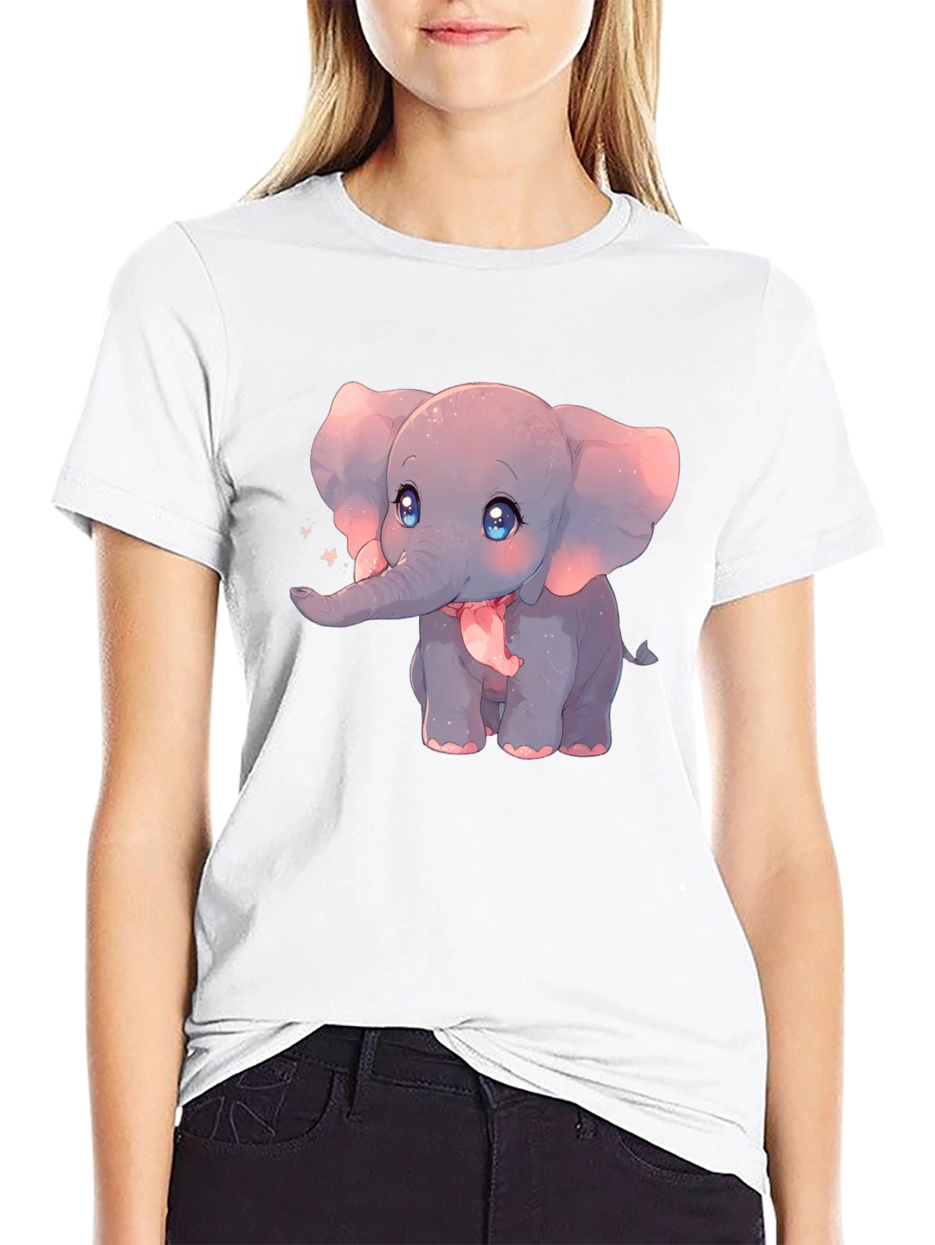 Black Cute Elephant Graphic Black T-Shirt view 9