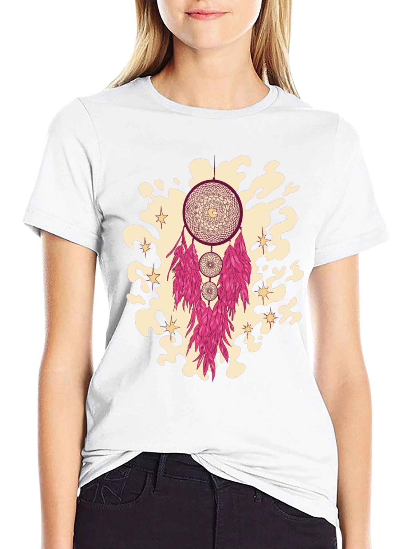 Black Dreamcatcher Graphic Tee - Stylish Black Cotton T-Shirt view 9