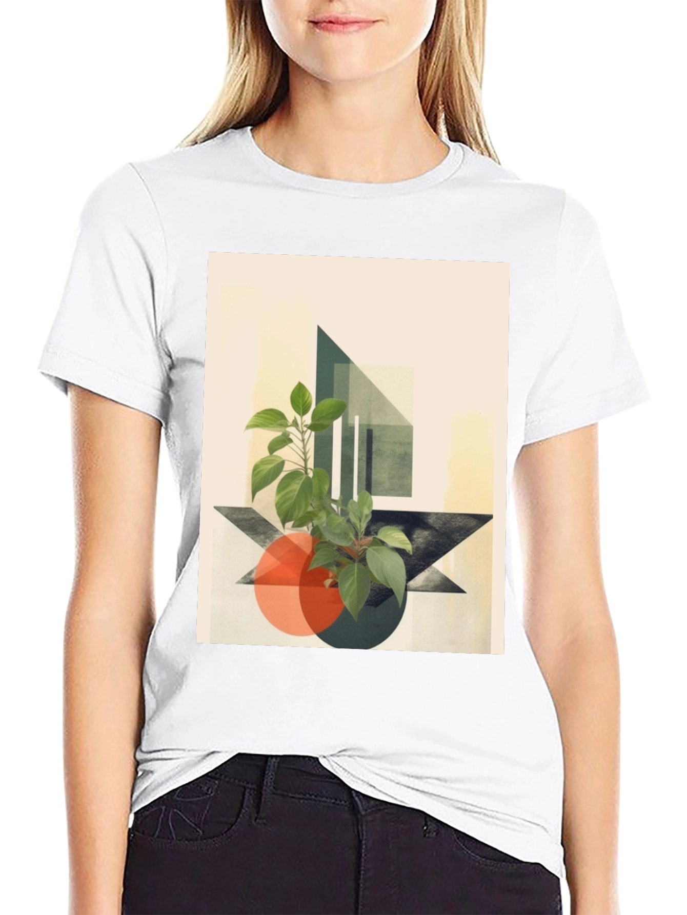 Black Abstract Geometric Plant T-Shirt view 9