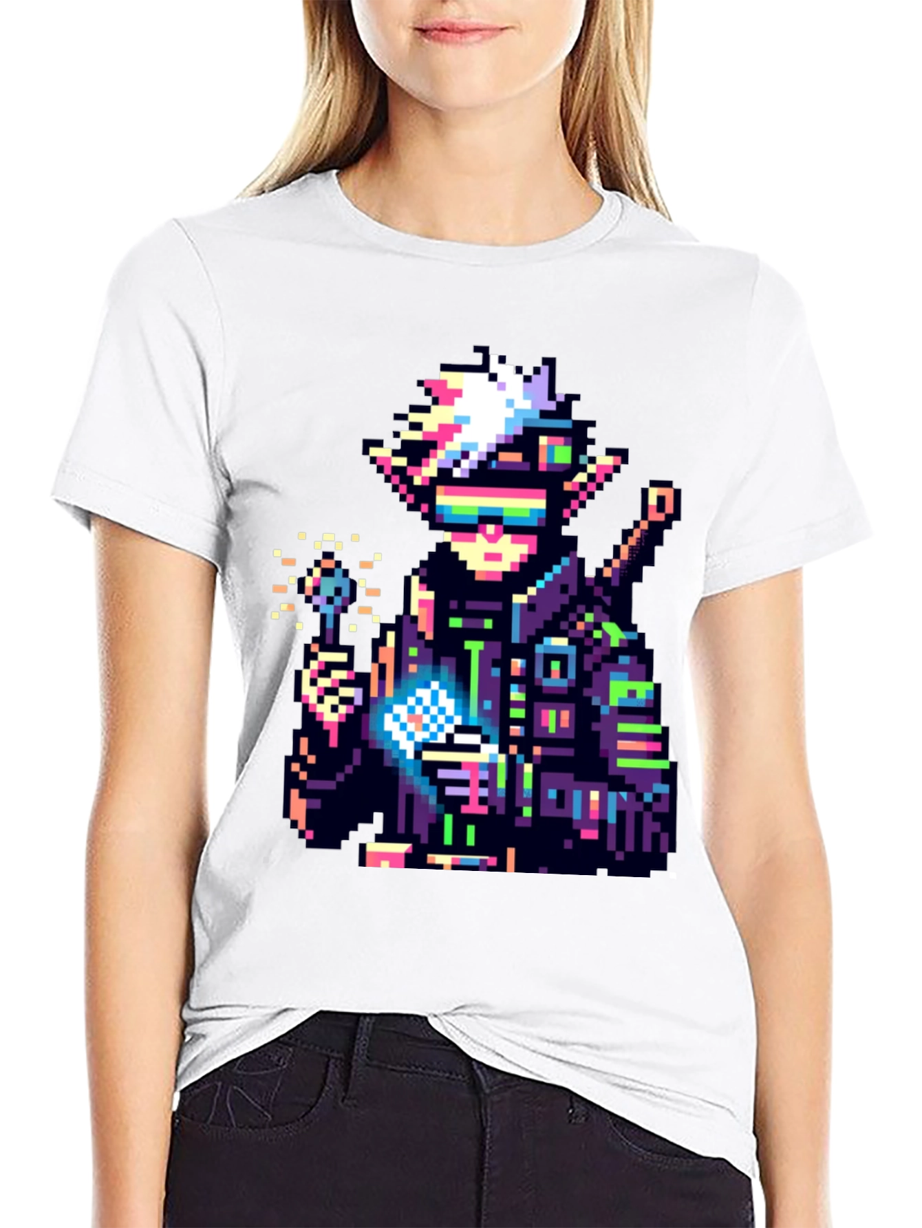 Black Pixel Cyberpunk Elf T-Shirt view 9