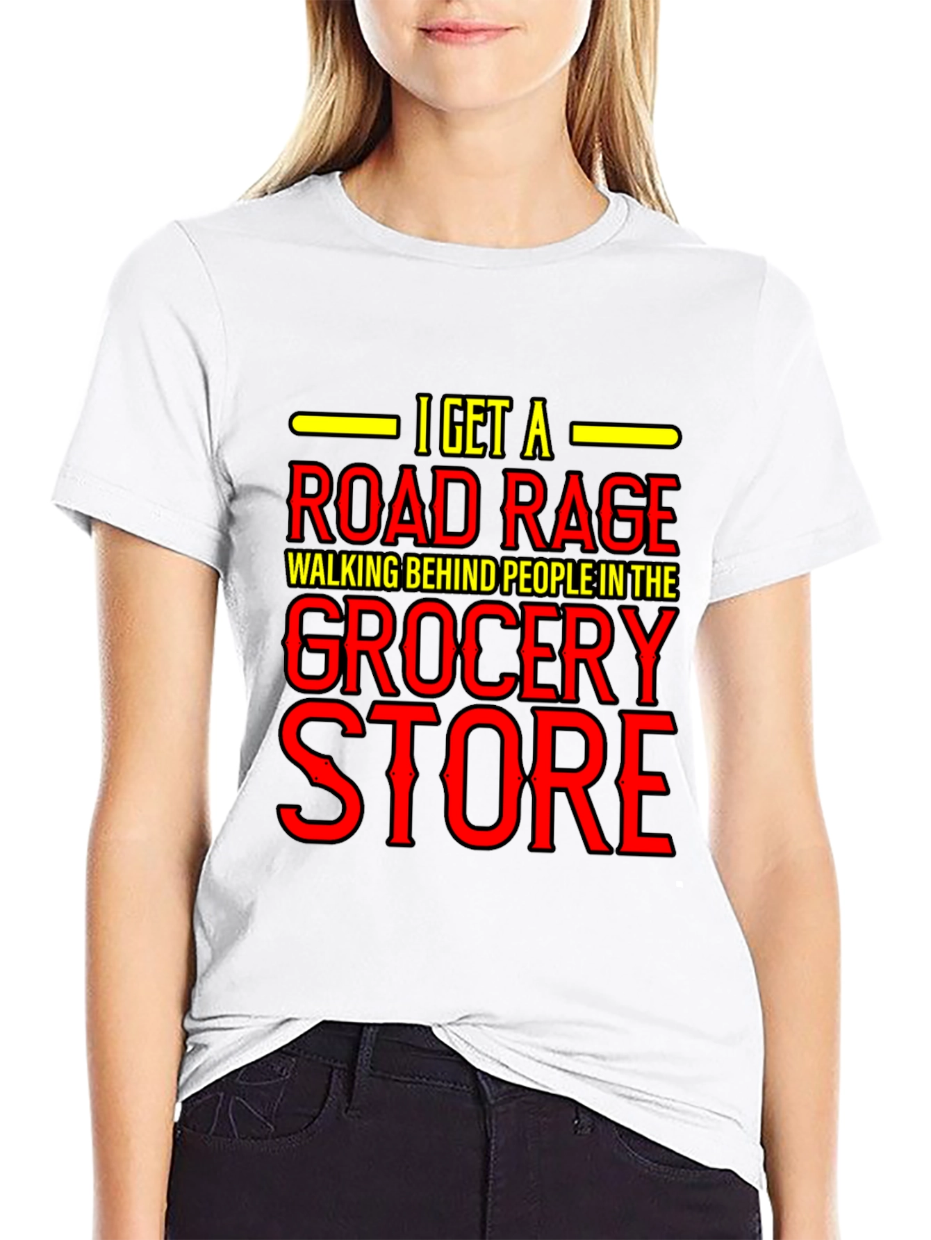 Black Road Rage Grocery Store T-Shirt - Funny Black Cotton Tee view 9