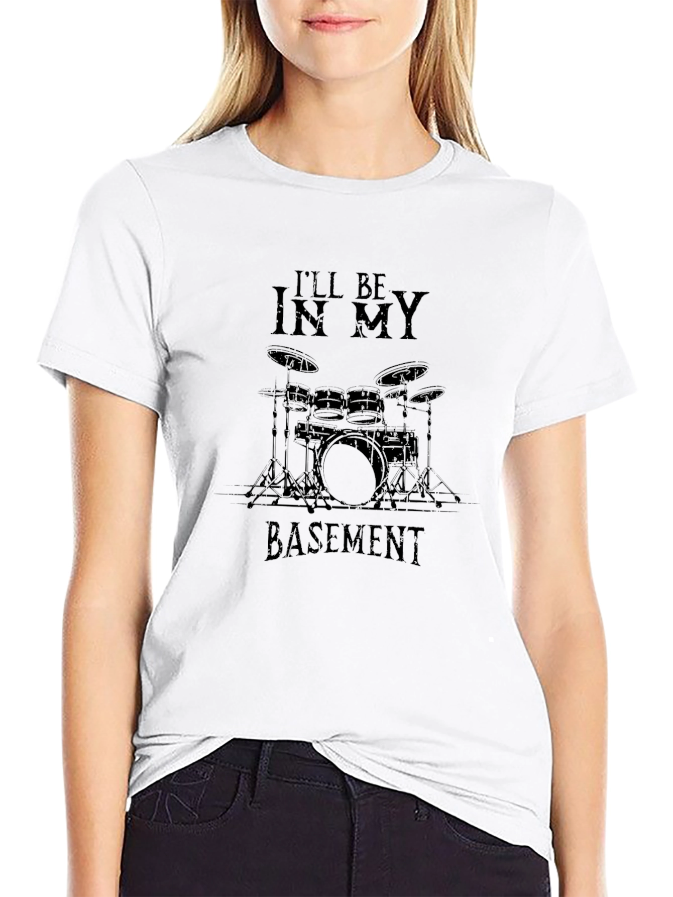 Black I'll Be In My Basement Drum Set Graphic T-Shirt view 9