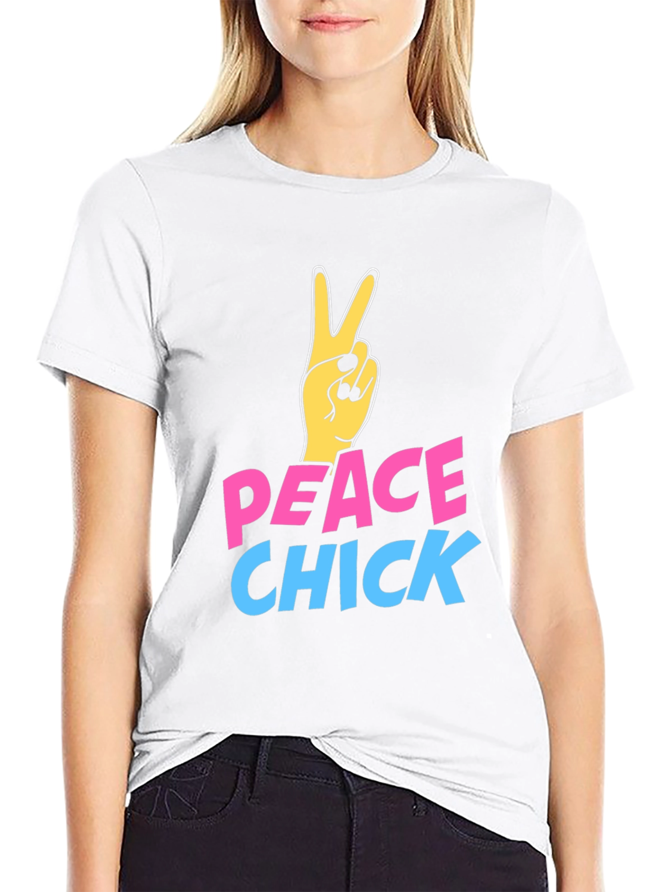 Black Peace Chick Graphic Tee - Black Cotton T-Shirt view 9