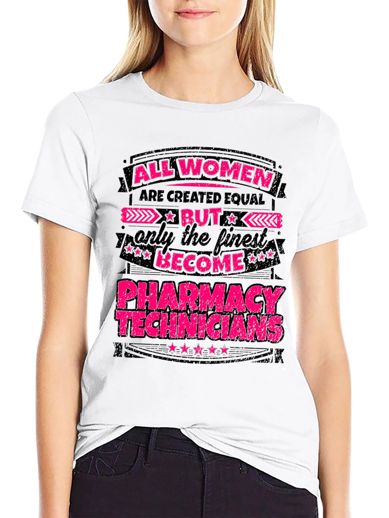 Black All Women Pharmacy Tech T-Shirt - Black Cotton Blend view 9