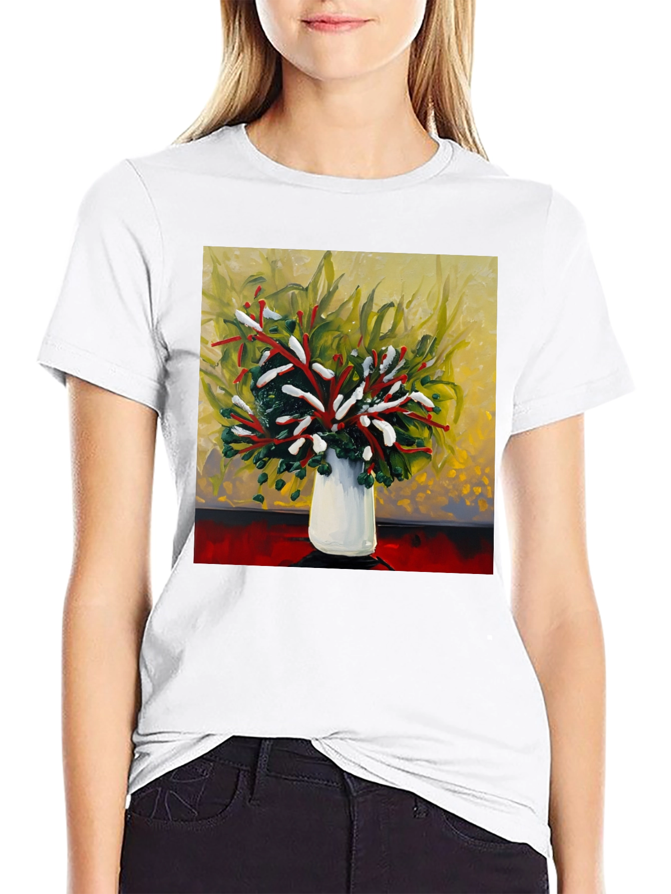 Black Floral Bouquet Graphic Tee - Abstract Art Shirt view 9