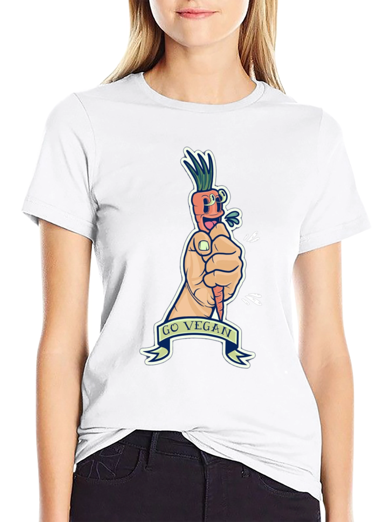 Black Go Vegan Carrot Graphic Tee - Black Cotton T-Shirt view 9