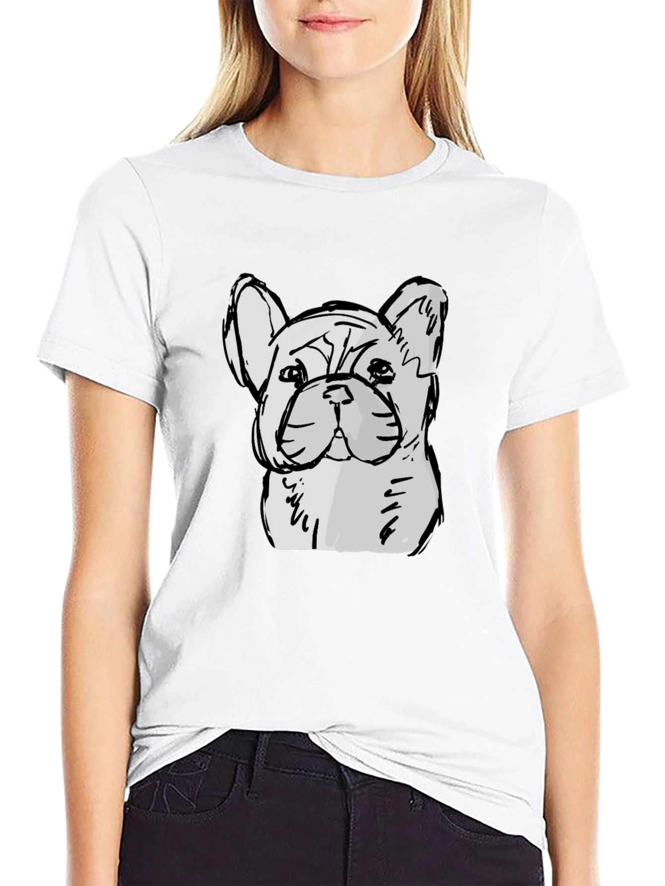 Black French Bulldog Sketch Graphic Black T-Shirt view 9