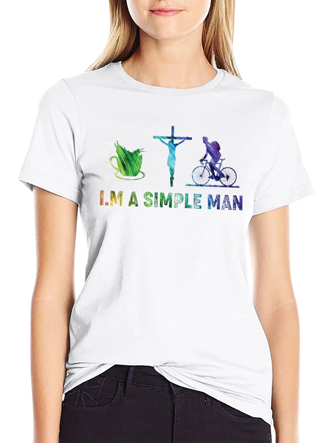 Black I'm A Simple Man T-Shirt: Coffee, Jesus, Biking view 9