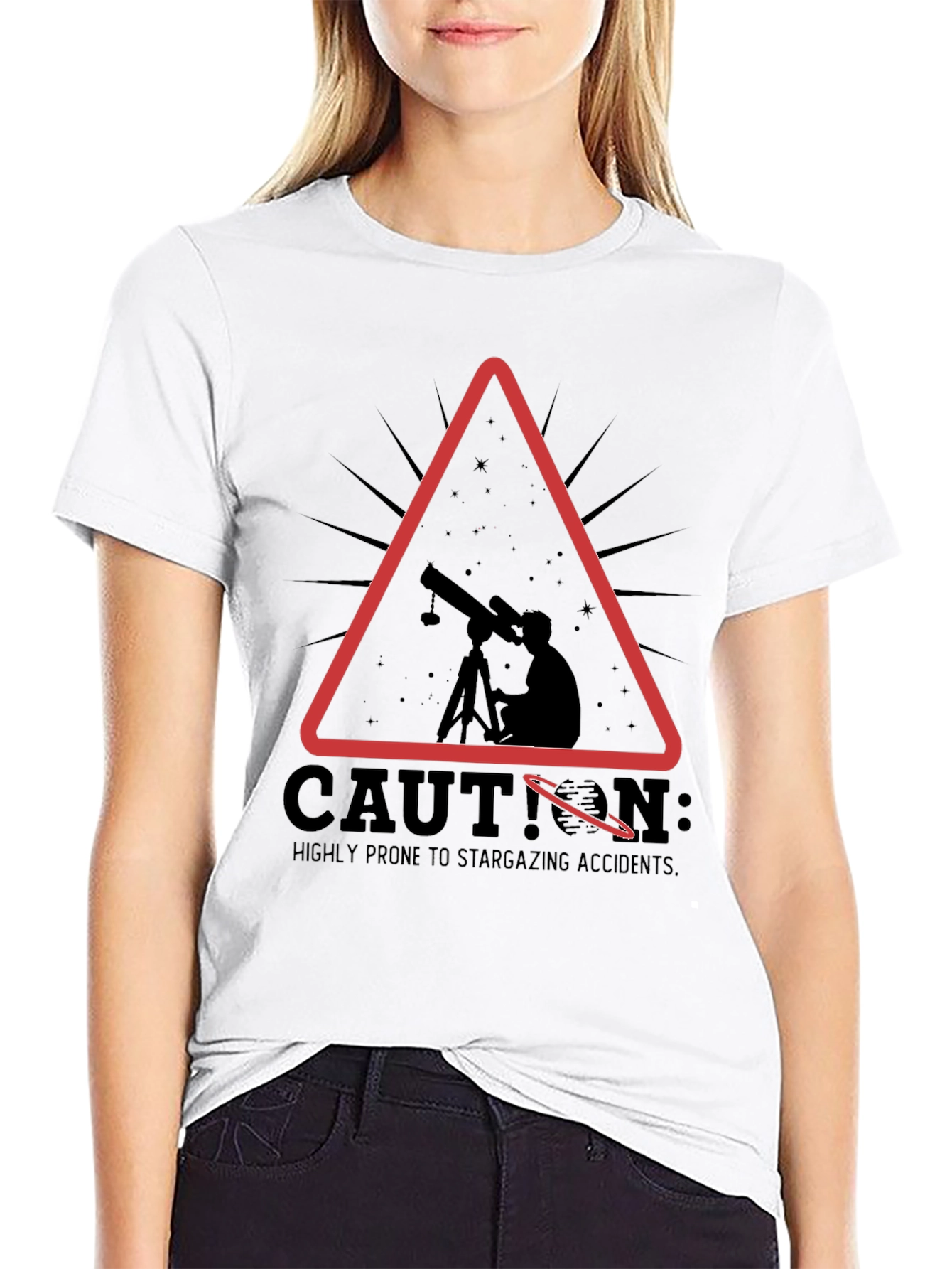 Black Caution Stargazing Accidents T-Shirt view 9