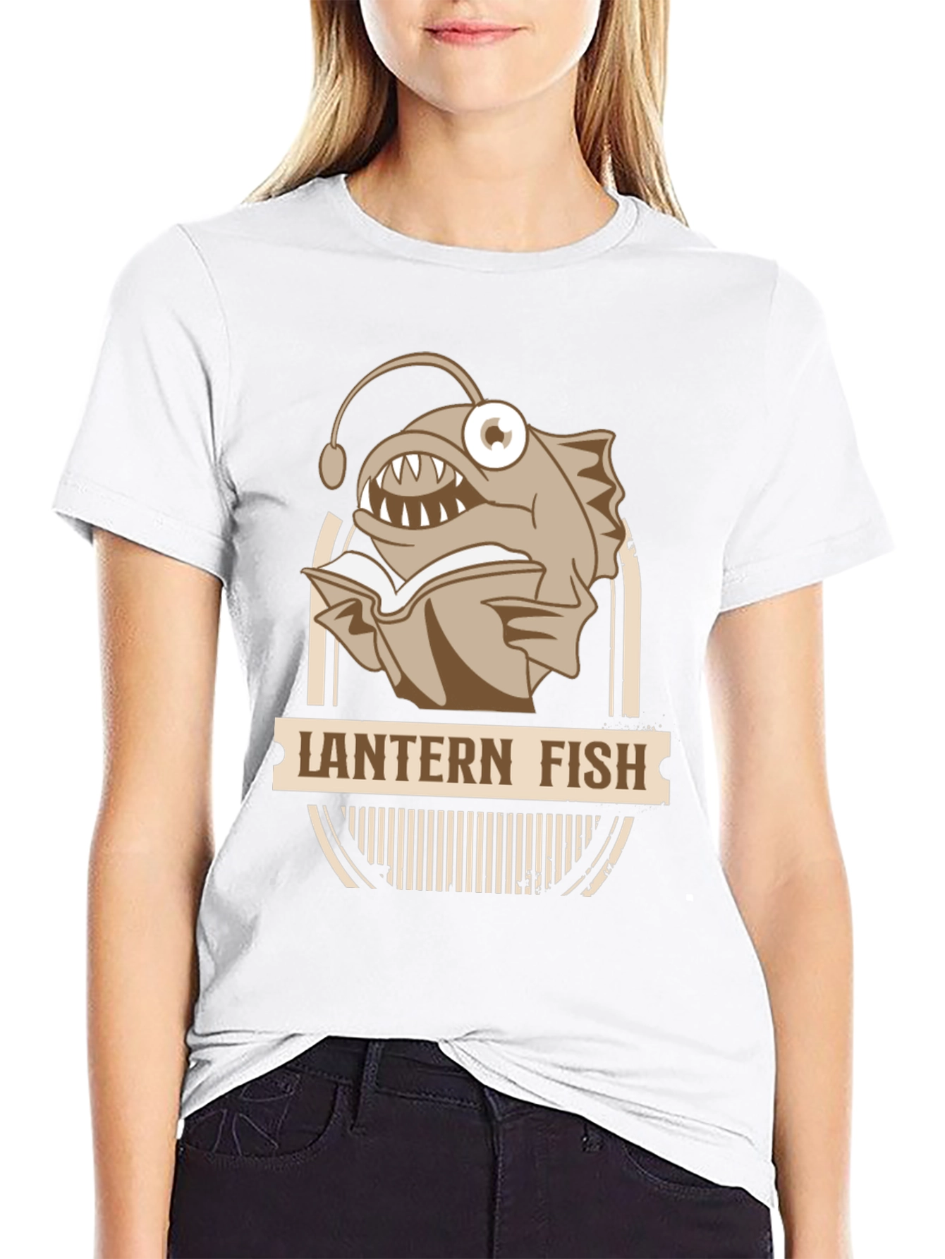 Black Lantern Fish Reading Book T-Shirt view 9