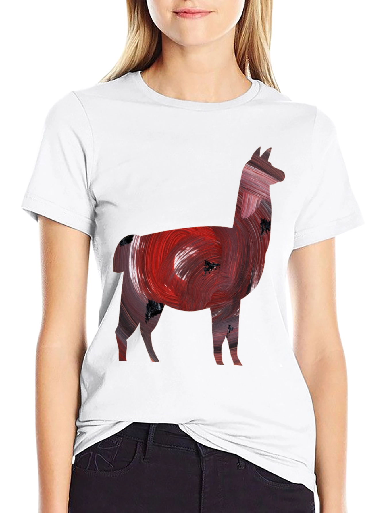 Black Llama Art Print Black Tee view 9