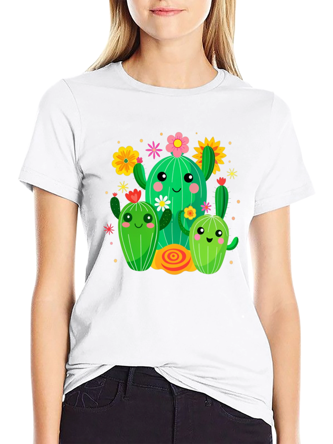 Black Cute Cactus Crew Graphic Tee - Fun & Stylish view 9