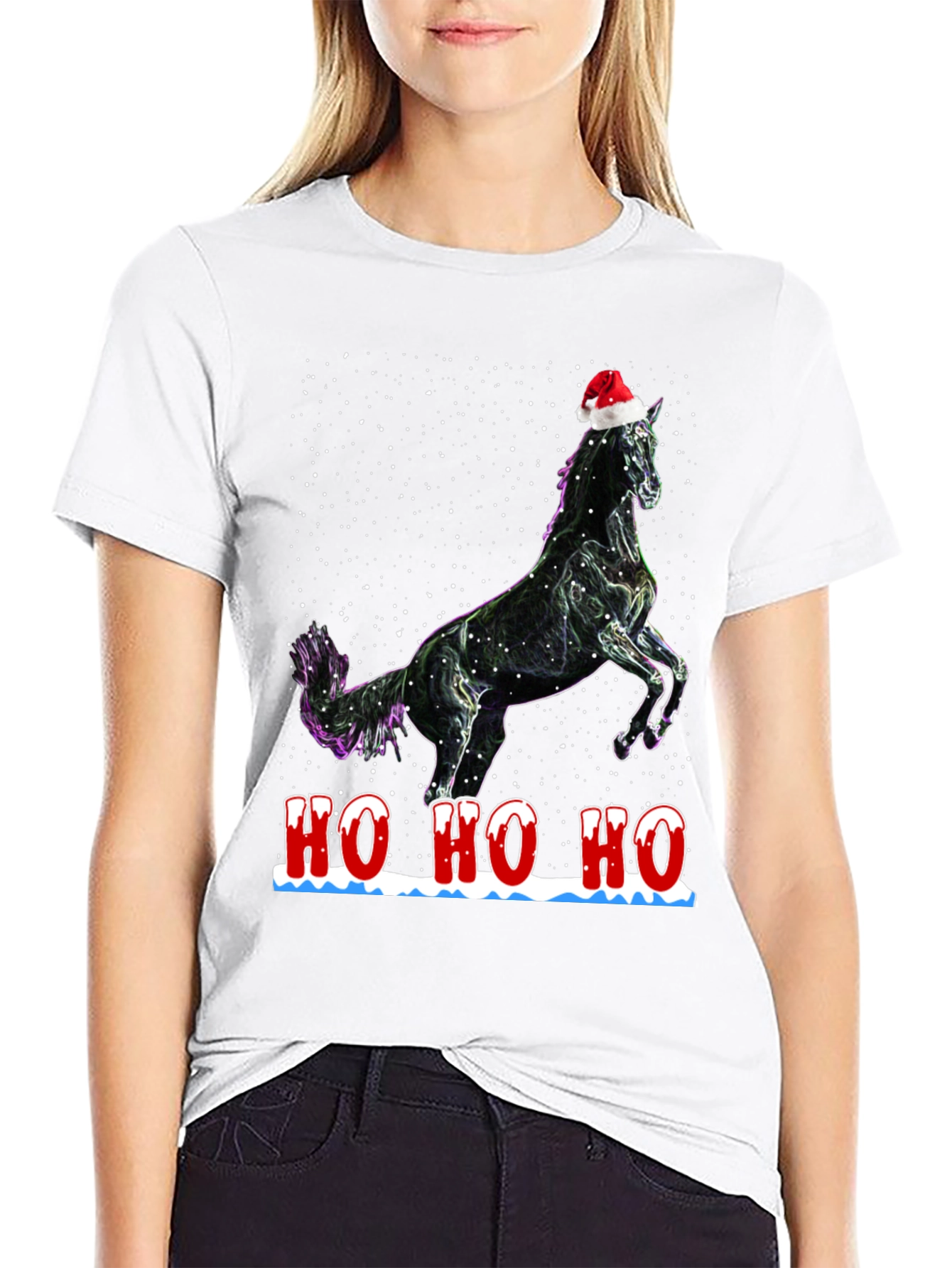 Black Festive Horse T-Shirt - Holiday Cheer view 9