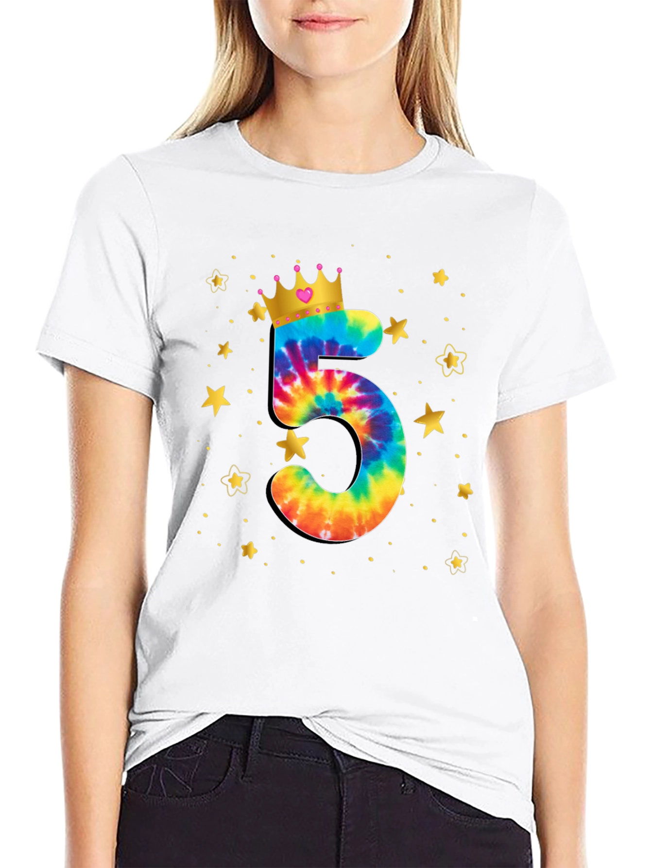 Black Birthday Number 5 Tie Dye Crown Kids T-Shirt view 9