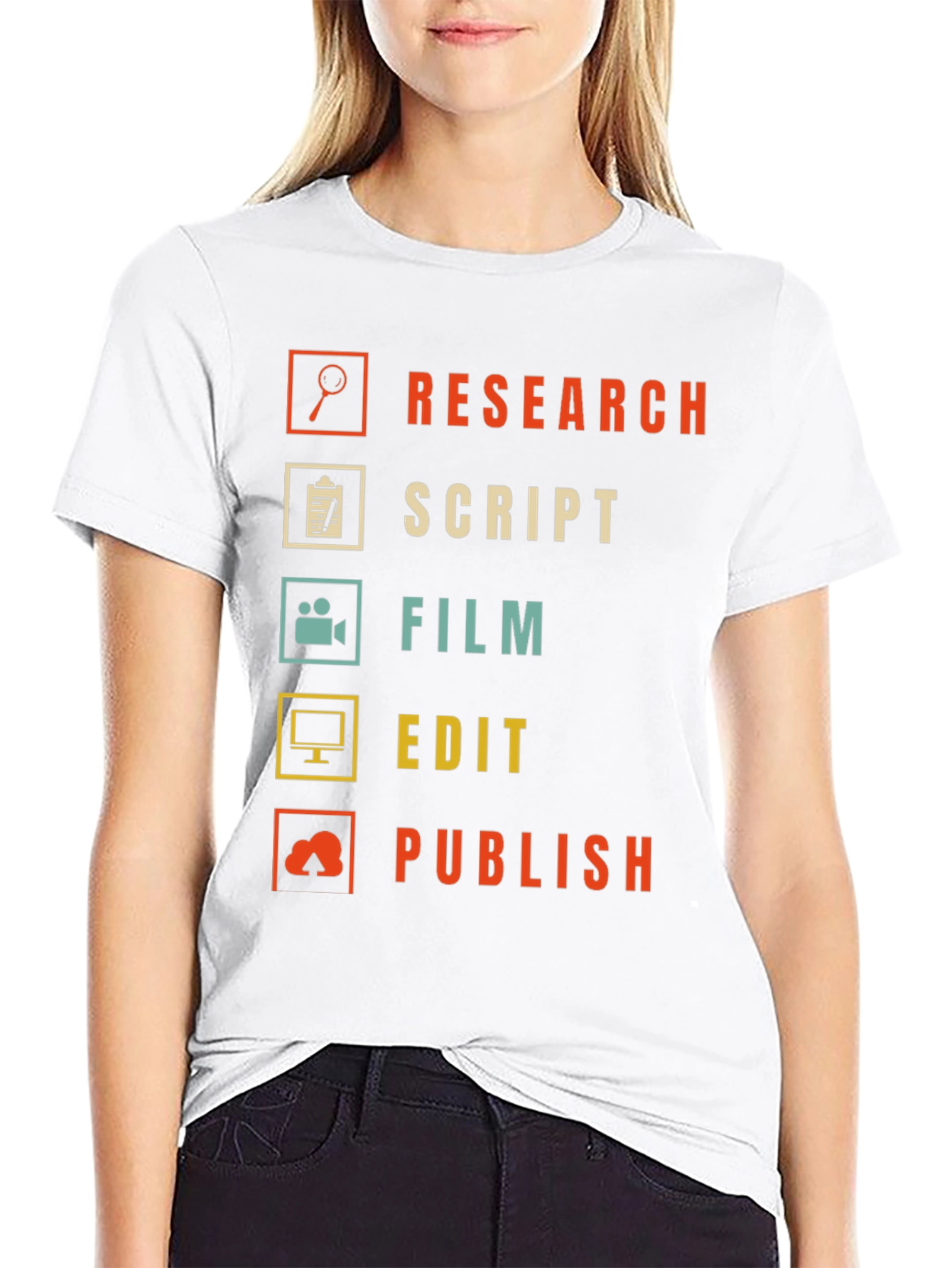 Black Film Crew Process T-Shirt - Research, Script, Film, Edit, Publish view 9