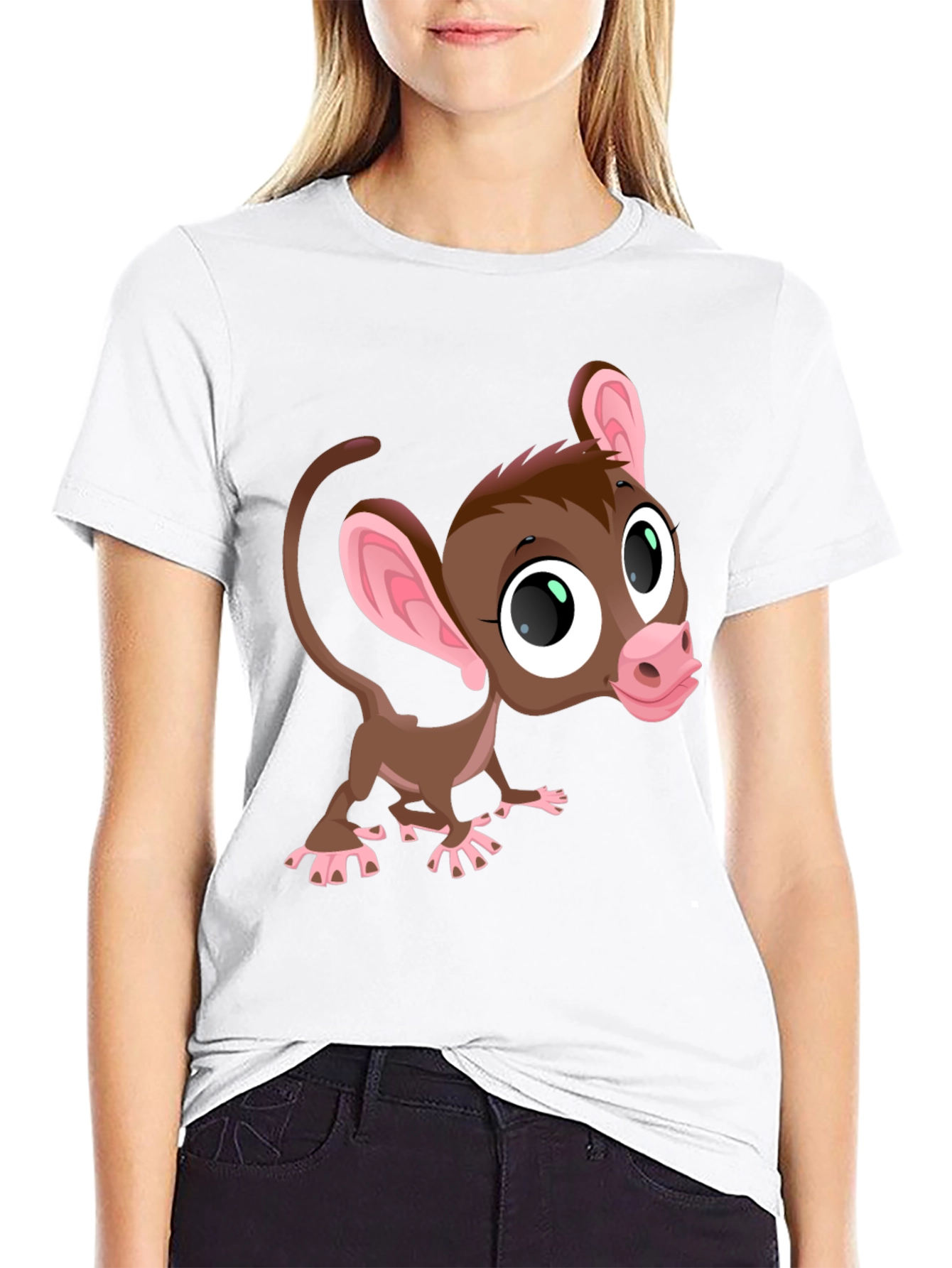 Black Cute Cartoon Monkey Graphic Tee - Black view 9