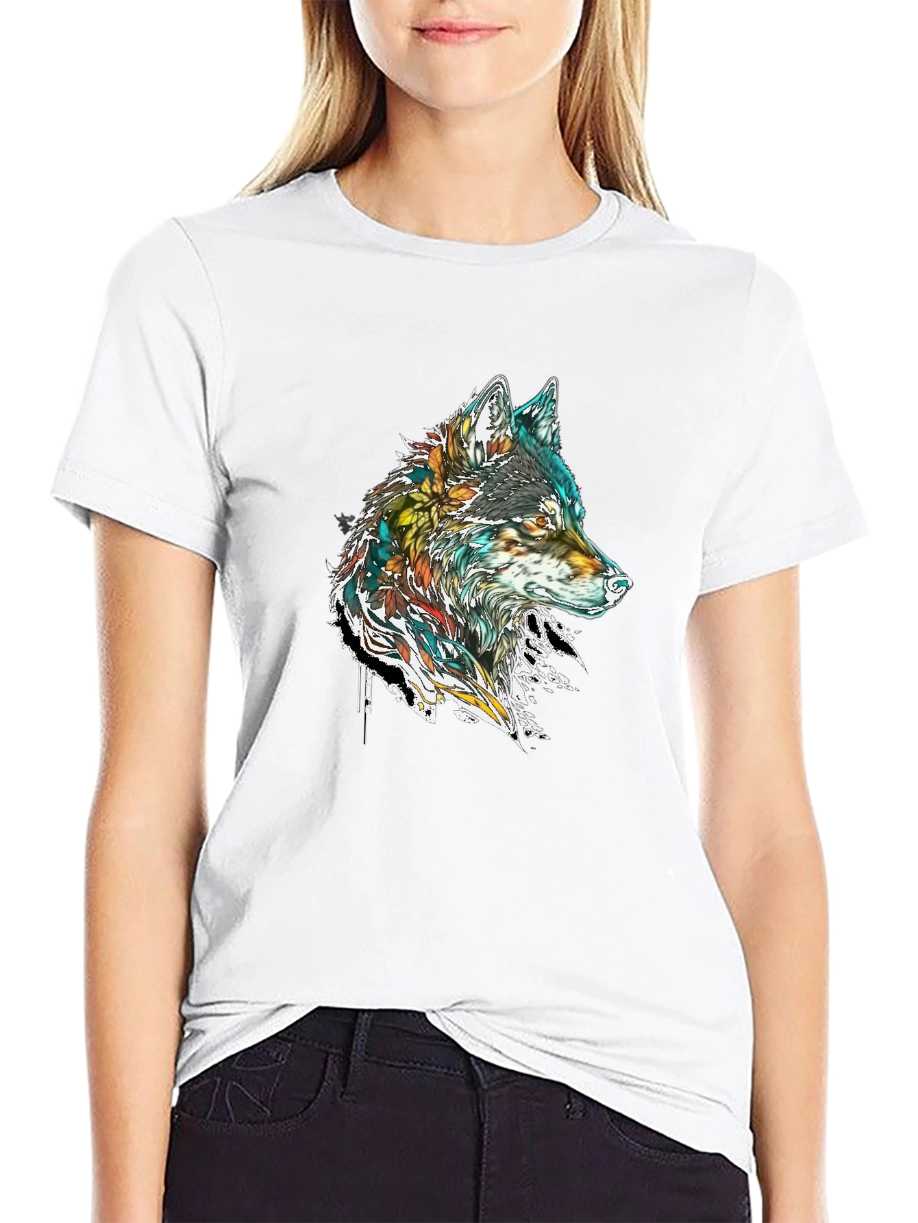 Black Wolf Graphic Print Black T-Shirt view 9