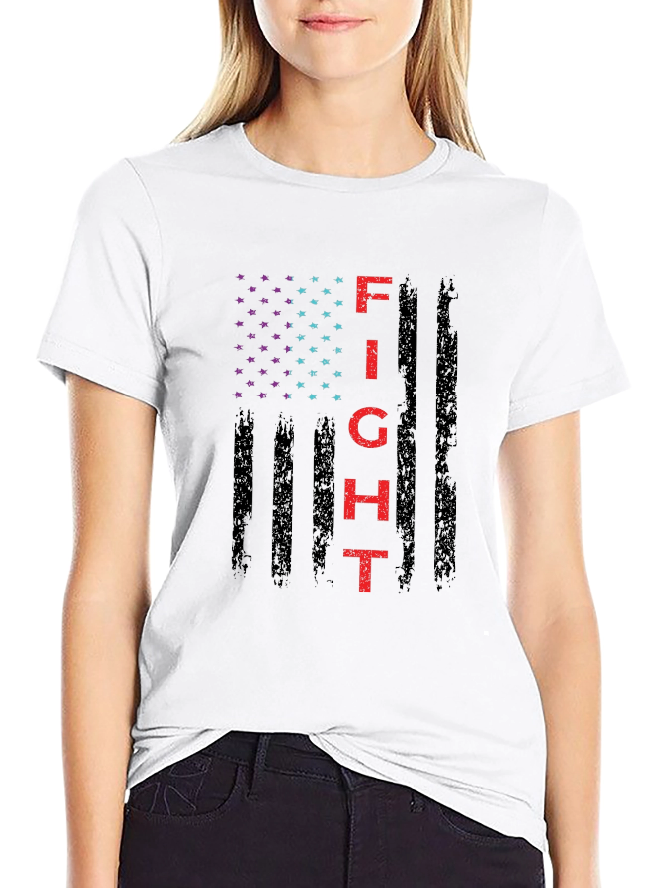 Black Fight Graphic T-Shirt - Patriotic American Flag Design view 9