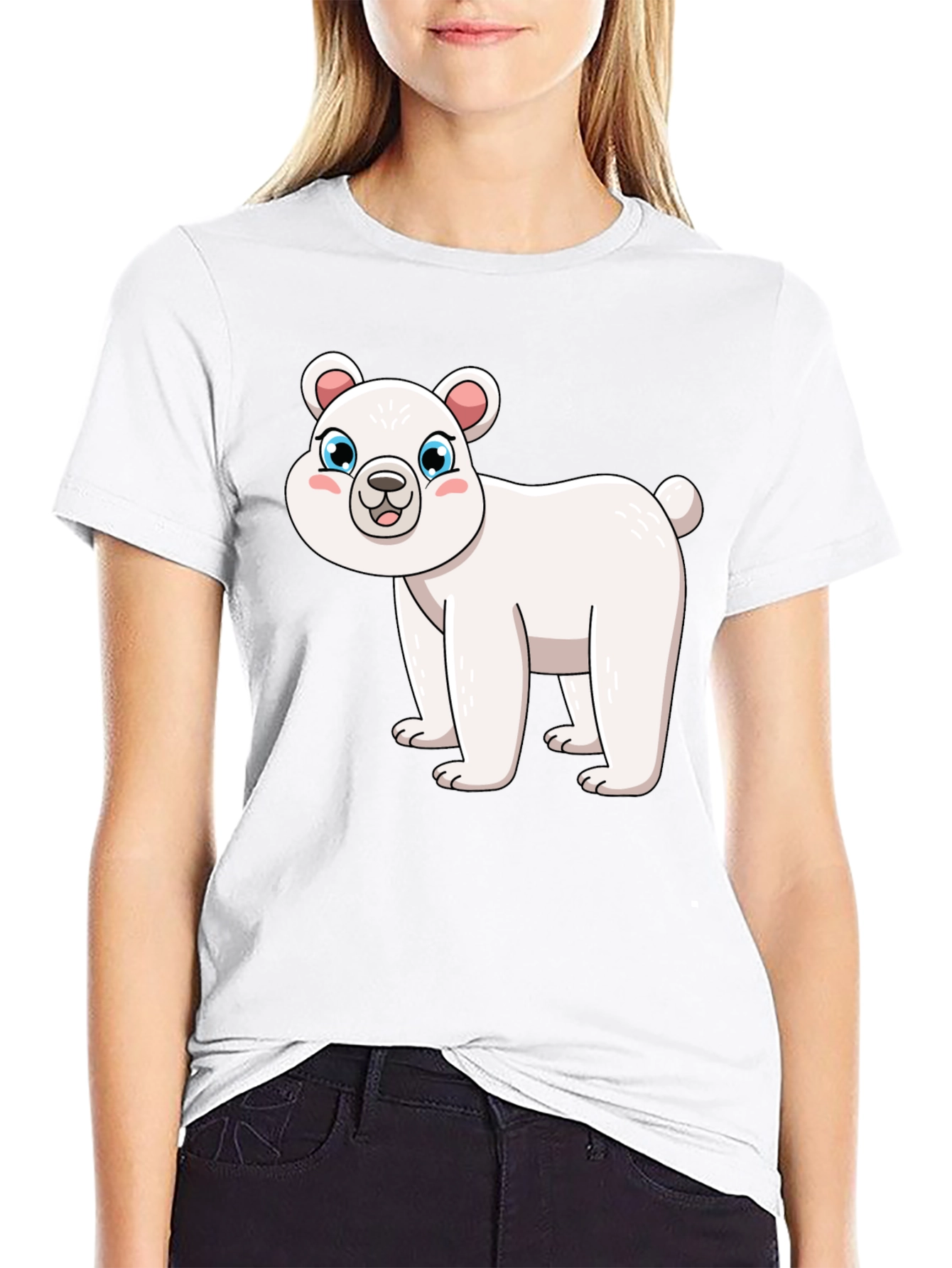 Black Cute Polar Bear Graphic Black T-Shirt view 9