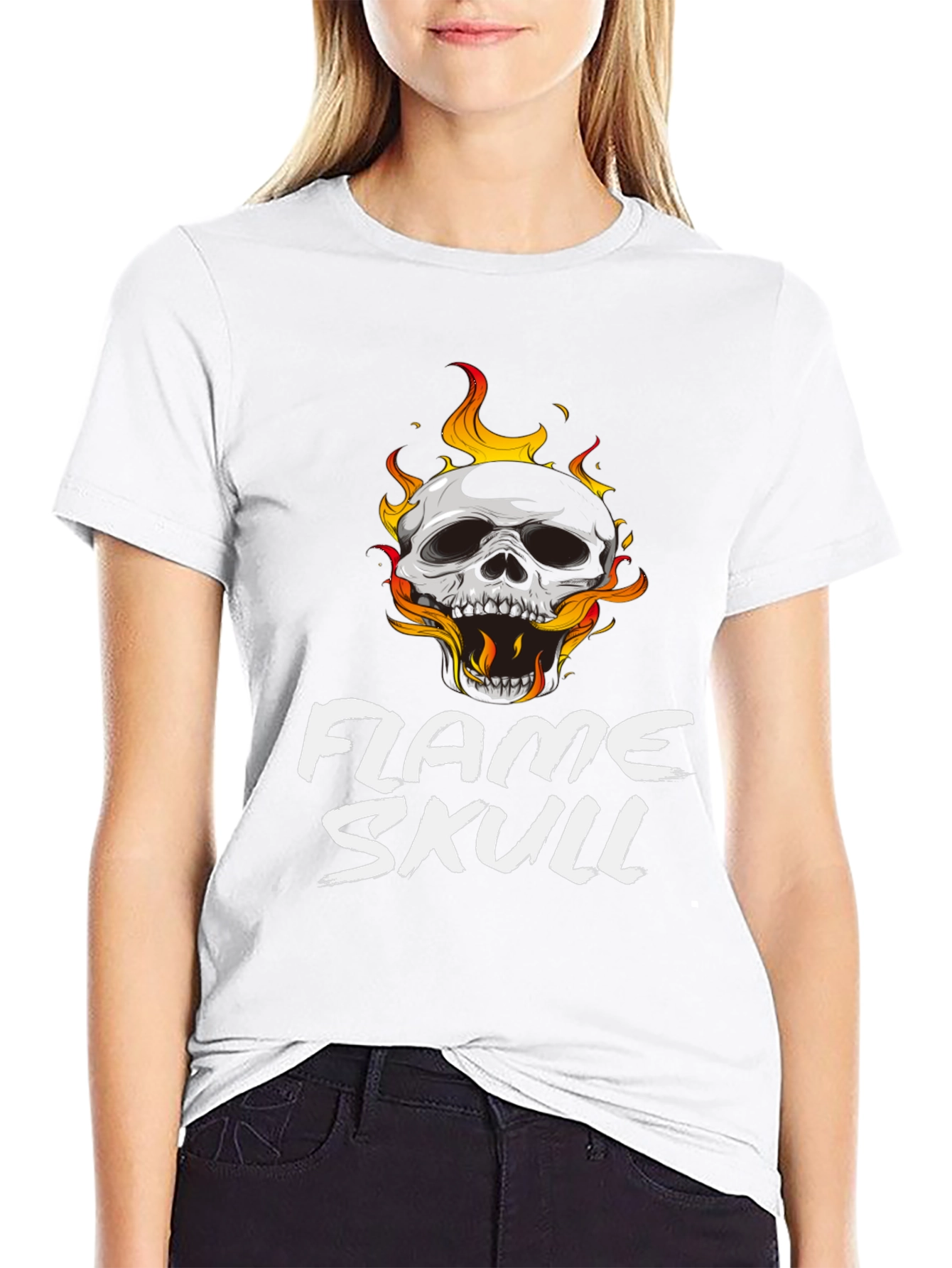 Black Flame Skull Graphic Black T-Shirt view 9