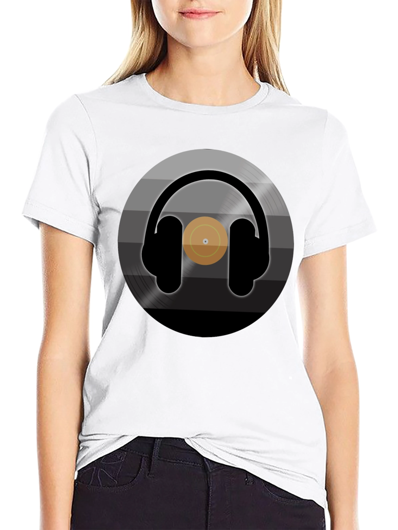 Black Headphones Record Graphic T-Shirt - Music Lover Tee view 9