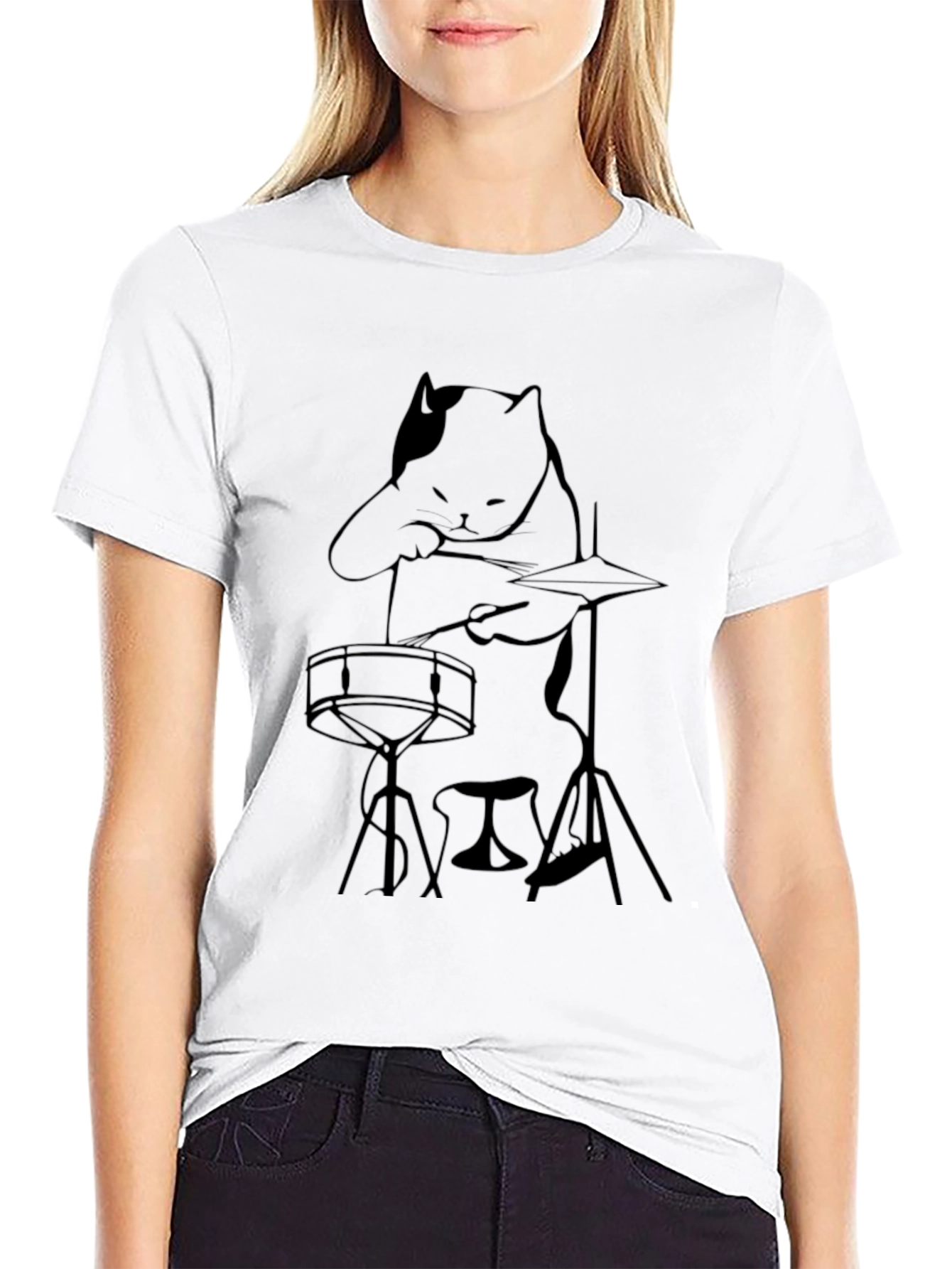 Black Cool Cat Drummer Black T-Shirt view 9