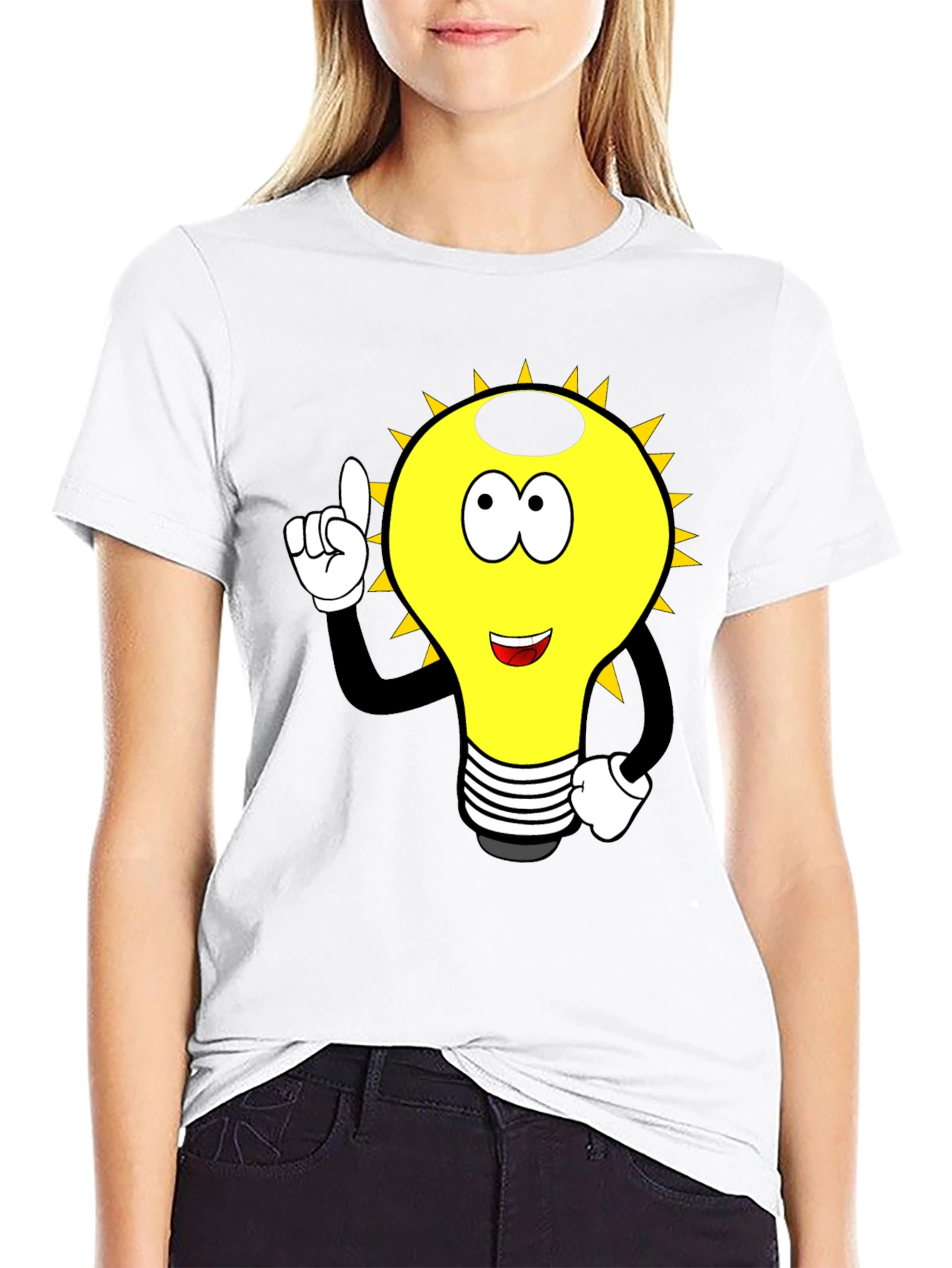Black Cartoon Light Bulb Graphic Tee - Black view 9