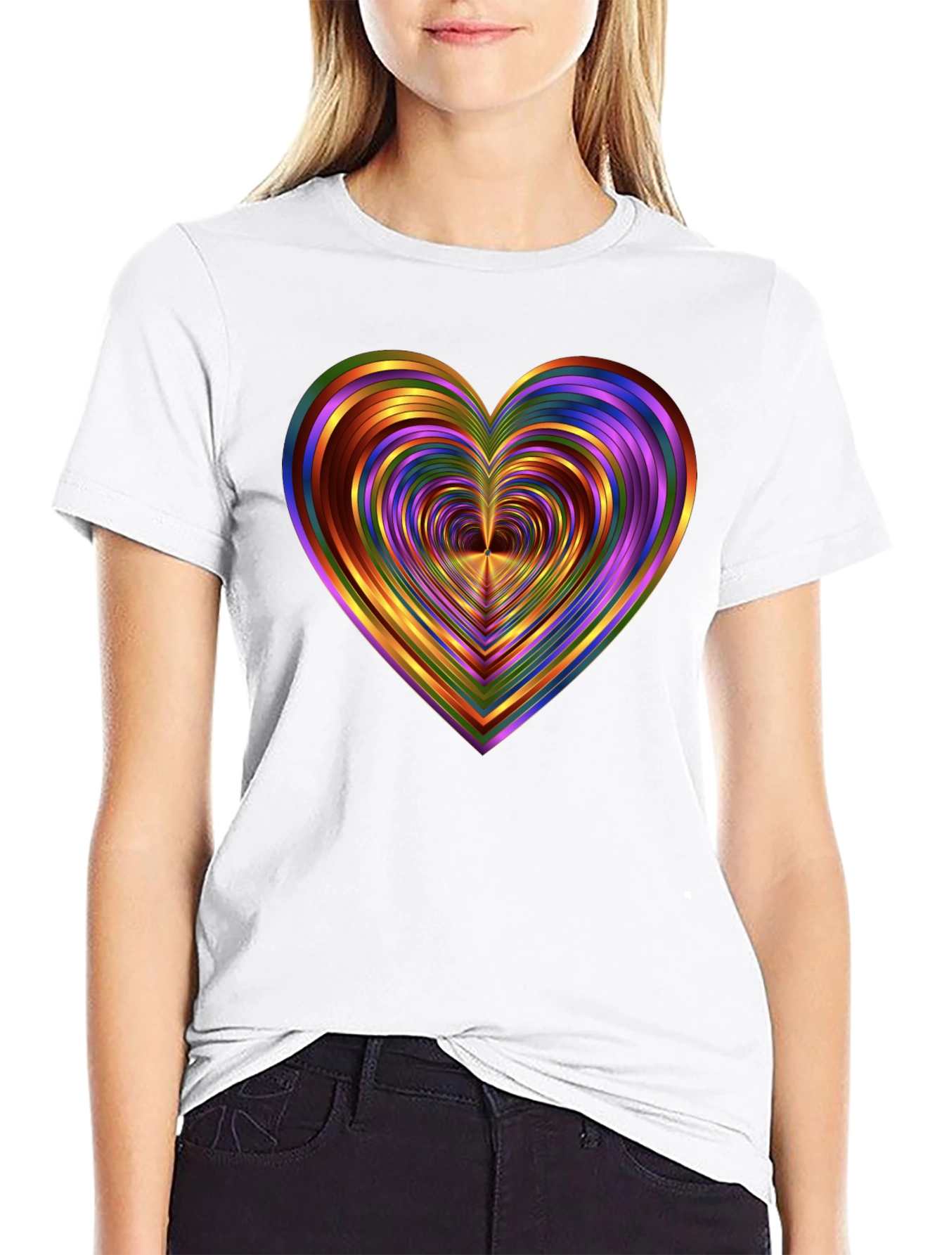 Black Rainbow Heart Graphic Tee - Unique Design view 9