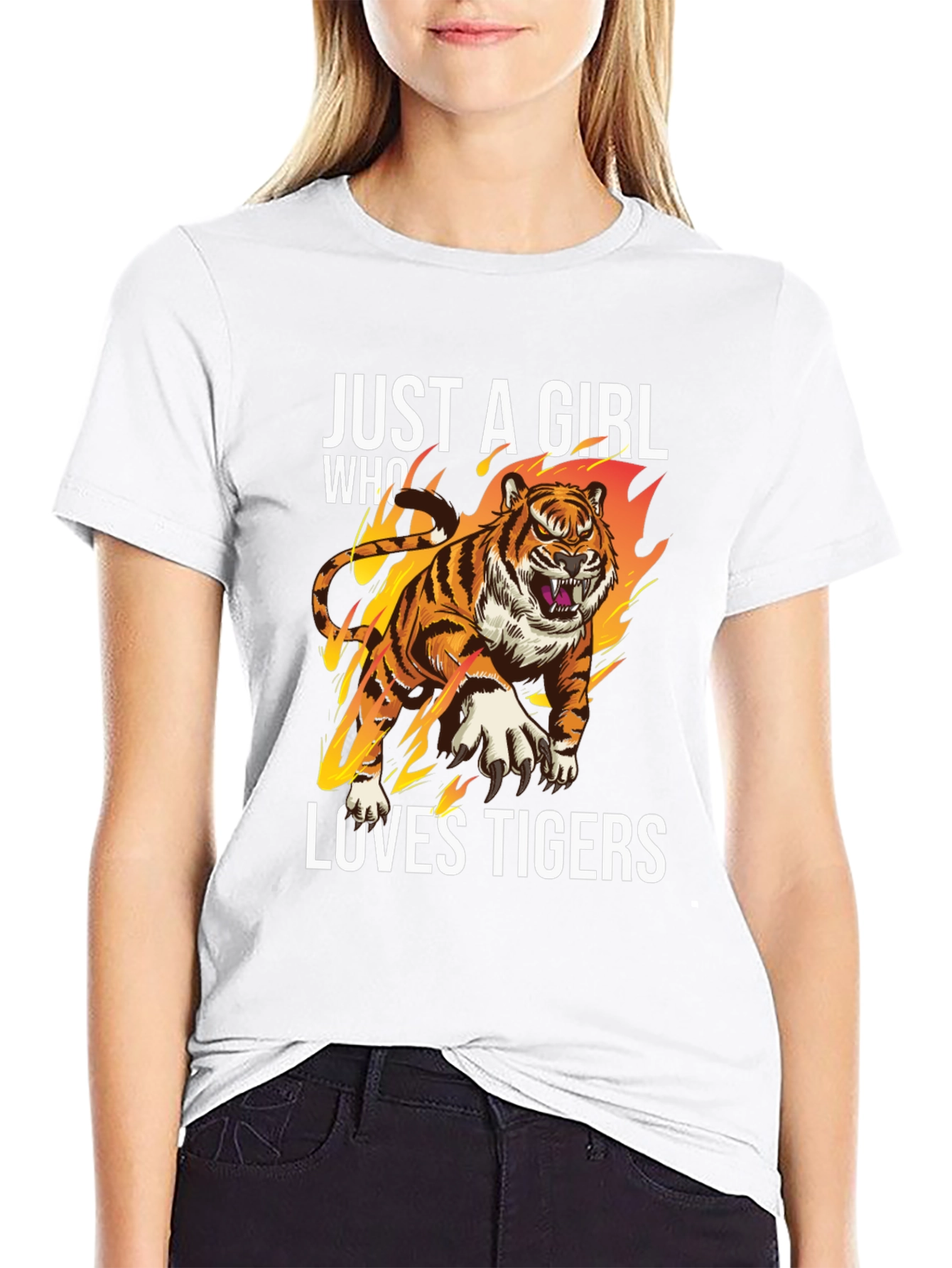 Black Just A Girl Who Loves Tigers Graphic T-Shirt view 9