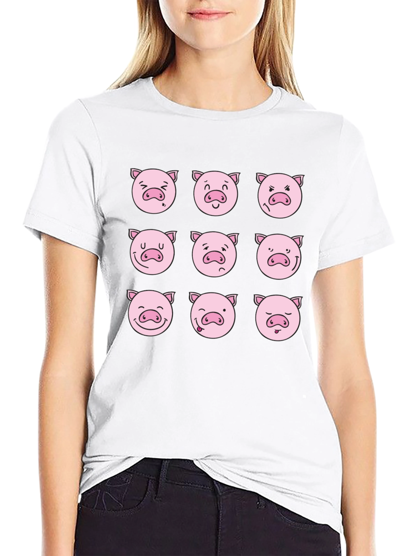 Black Pig Emoji Graphic Tee view 9