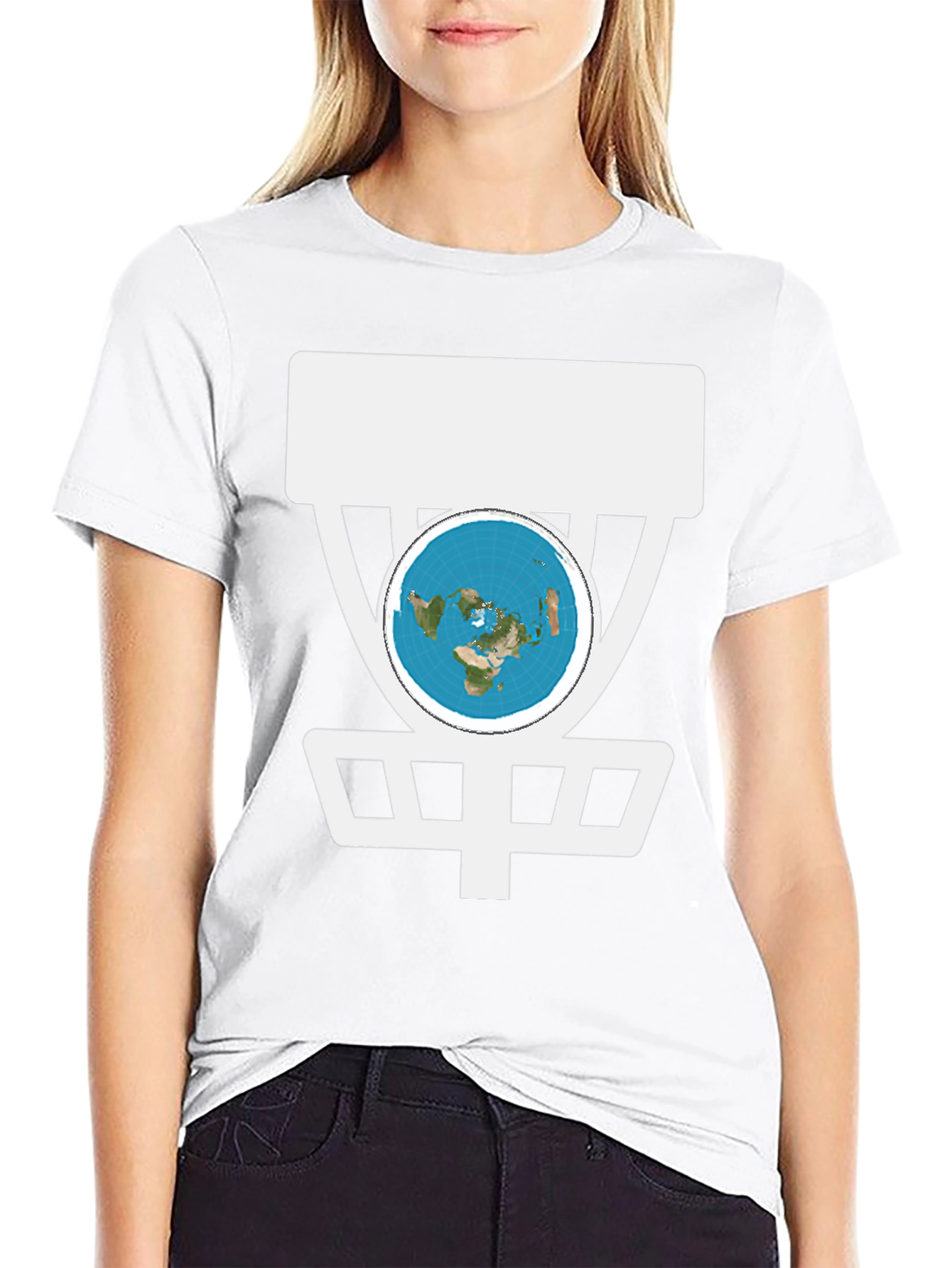 Black Flat Earth Disc Golf T-Shirt Funny Conspiracy Tee view 9