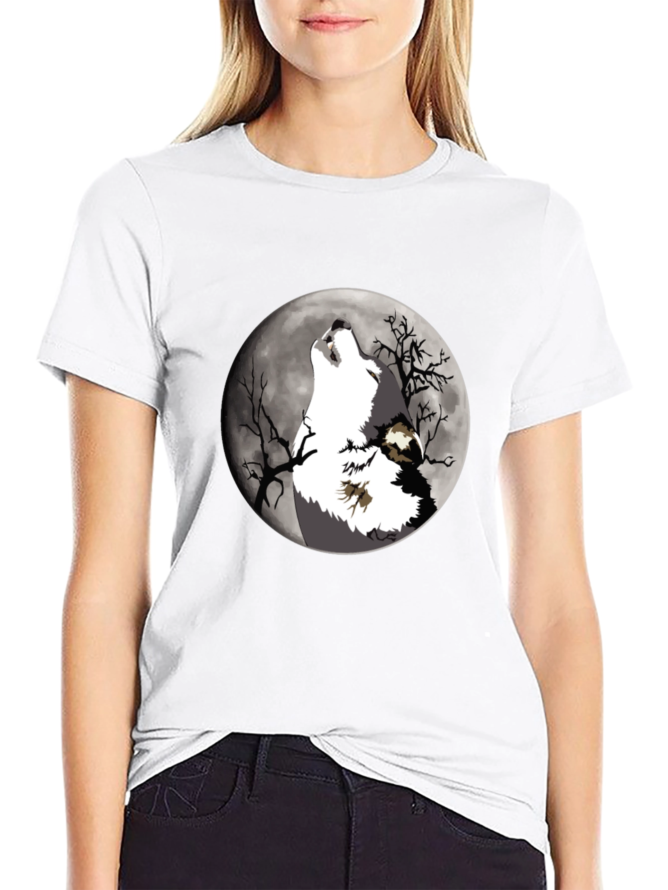 Black Wolf Howling at Moon Graphic T-Shirt view 9