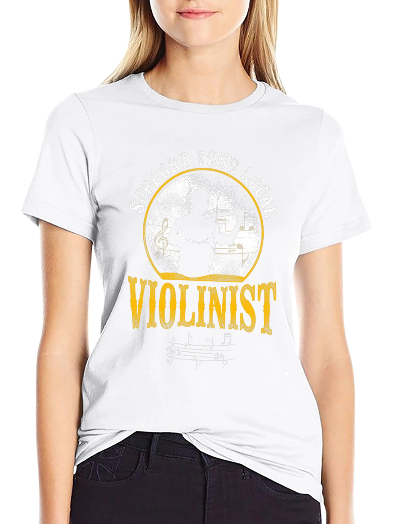 Black Support Your Local Violinist Tee view 9
