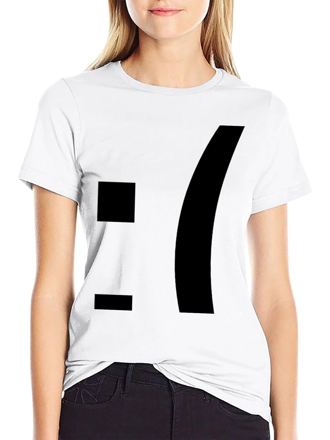 Black Sad Emoticon Graphic Tee - Black Cotton Blend view 9