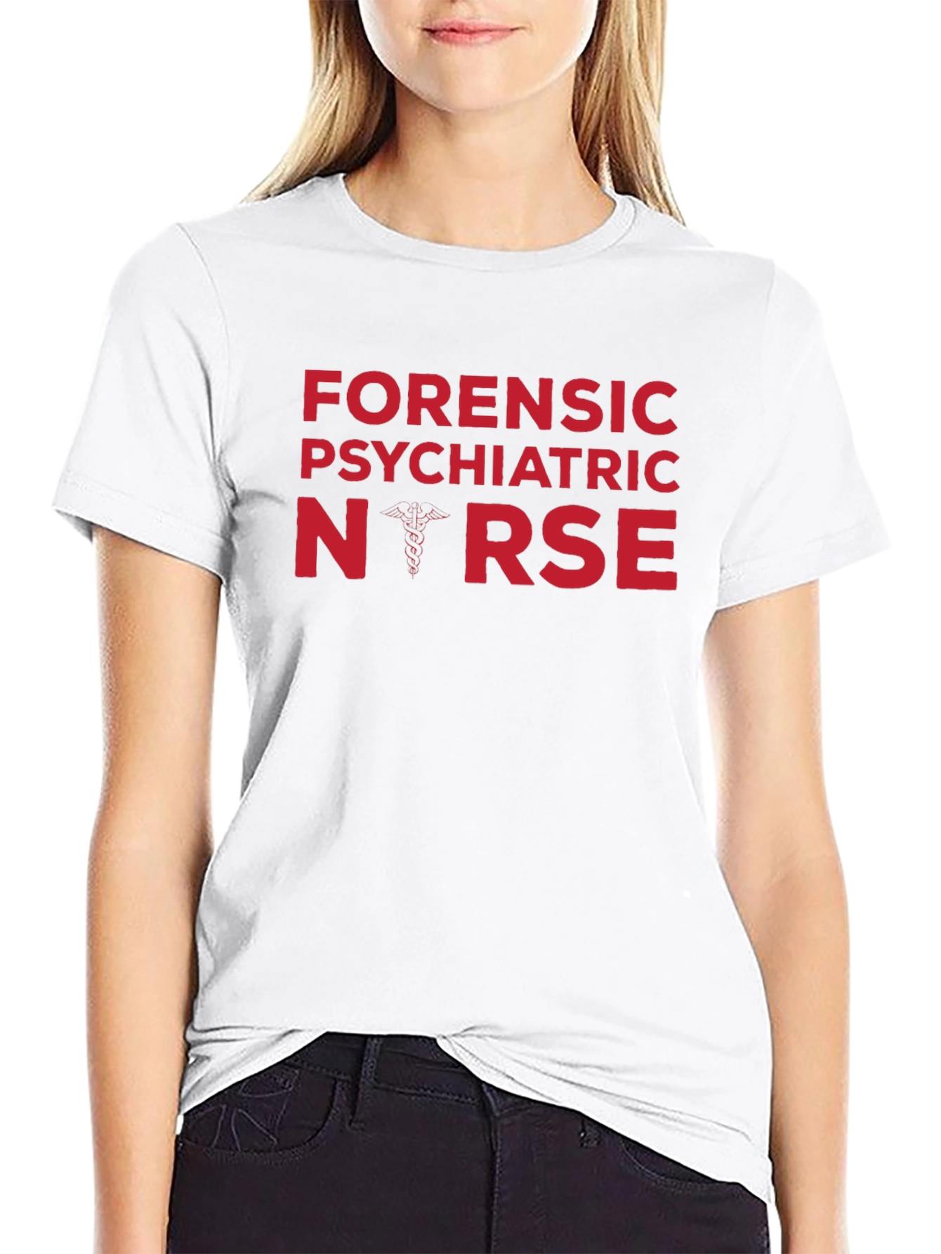 Black Forensic Psychiatric Nurse T-Shirt - Caduceus Design view 9