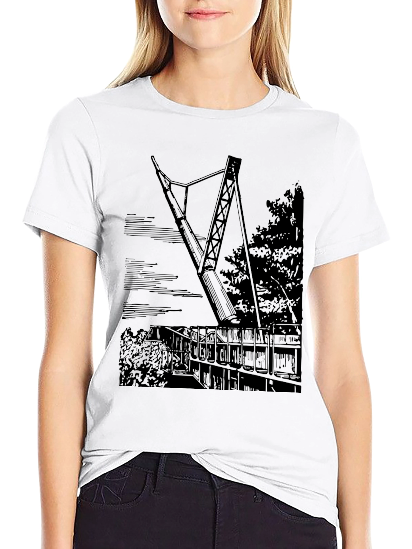 Black Black T-Shirt with Bridge Print view 9