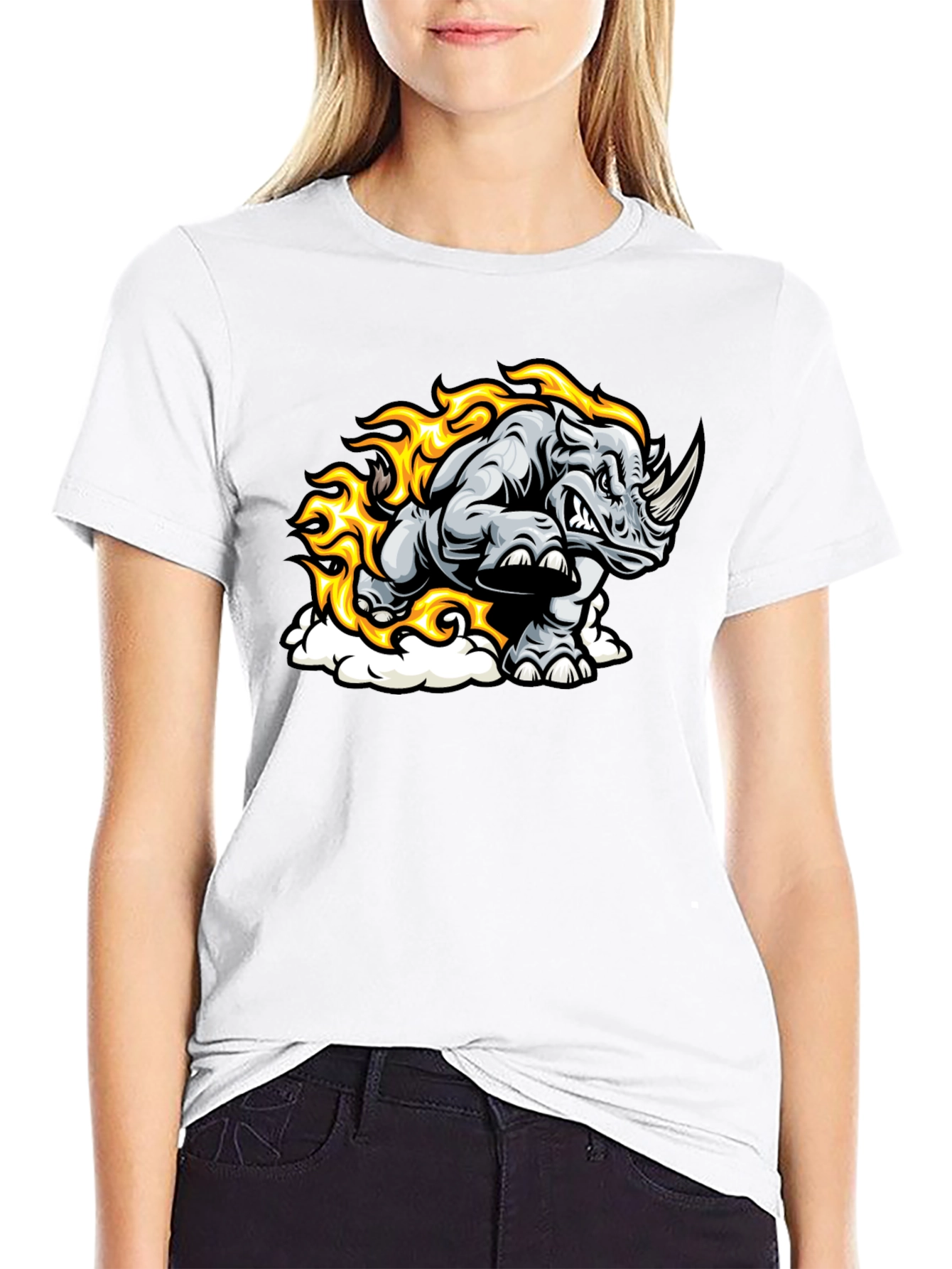 Black Fiery Rhino Graphic T-Shirt - Black Cotton Tee view 9