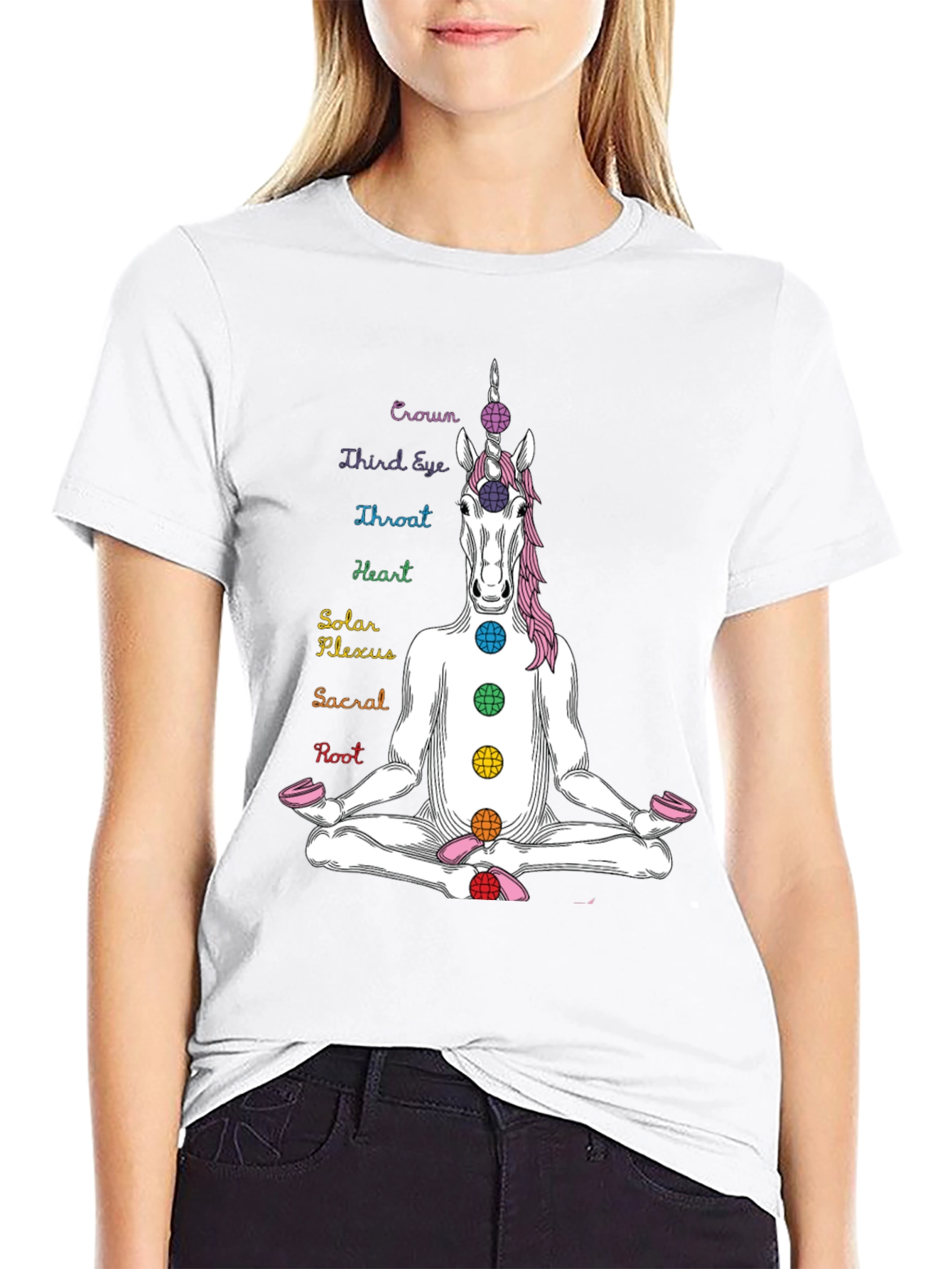 Black Unicorn Chakra T-Shirt - Meditating Yoga Design view 9
