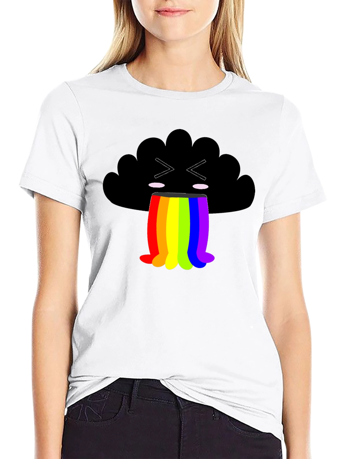 Black Rainbow Puke Cloud Graphic Tee - Soft Cotton Shirt view 9