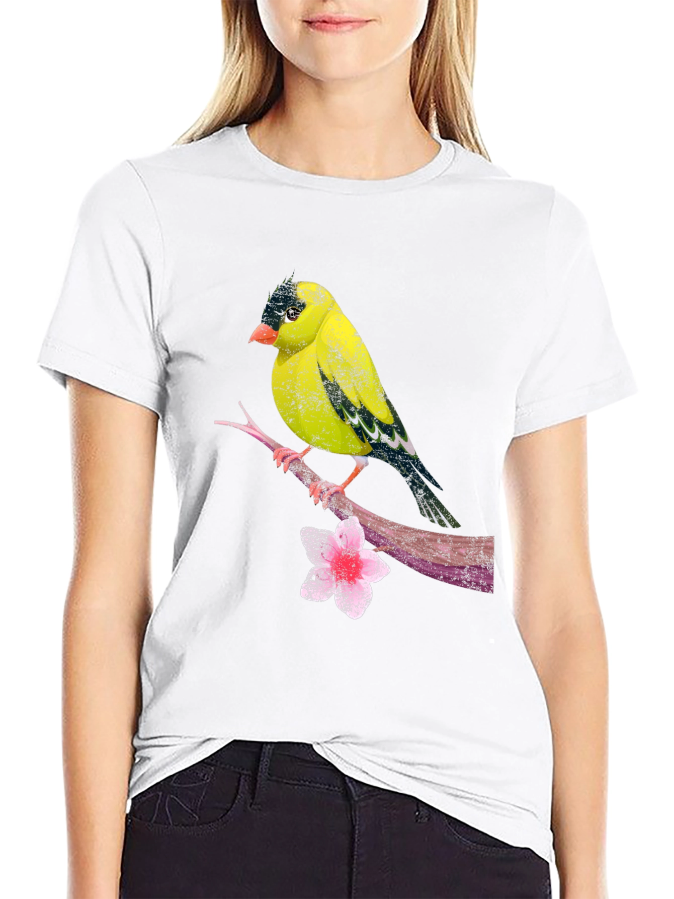 Black Bird on Branch Black T-Shirt view 9