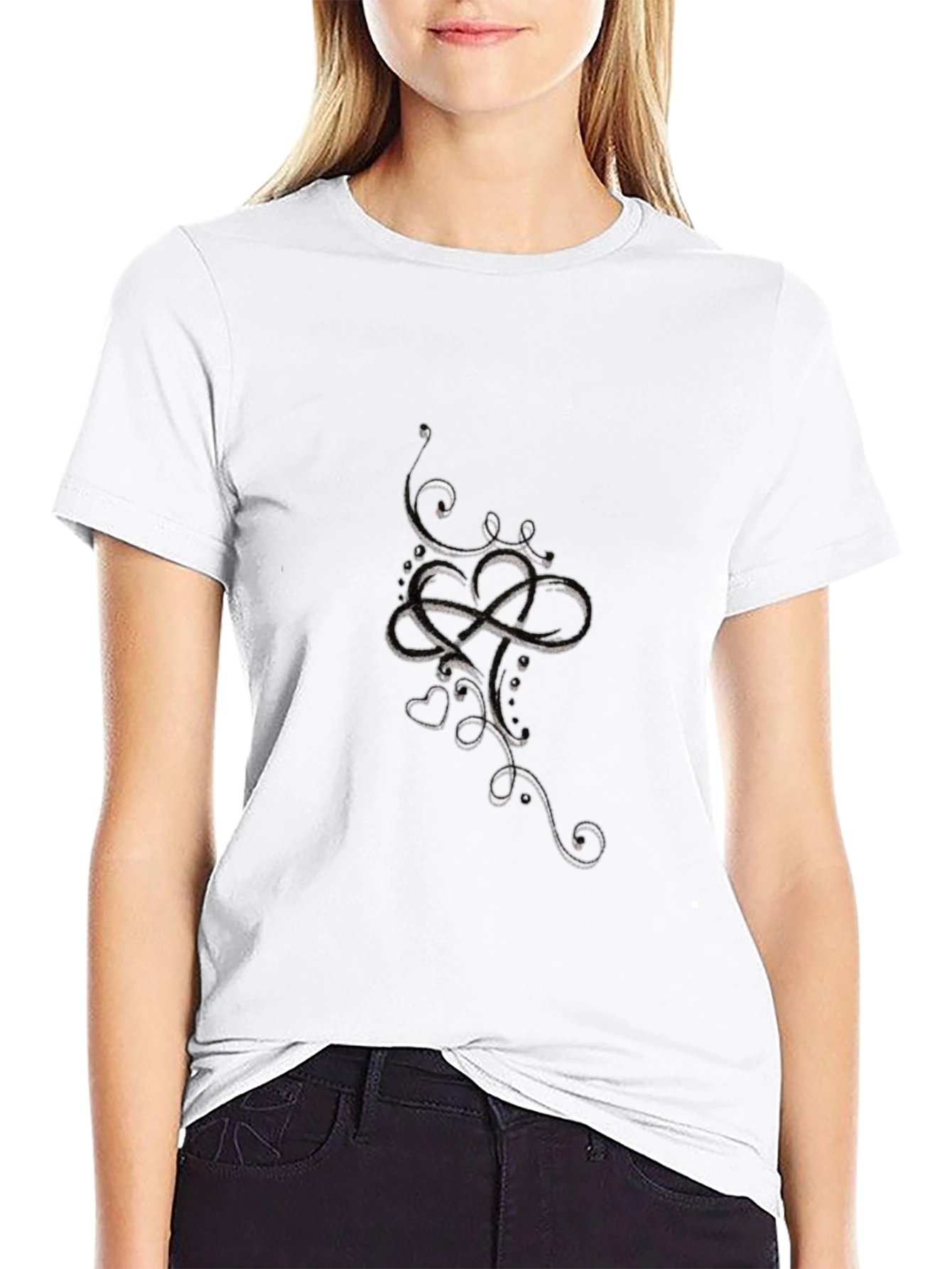 Black Black Graphic Tee with Heart & Infinity Design view 9