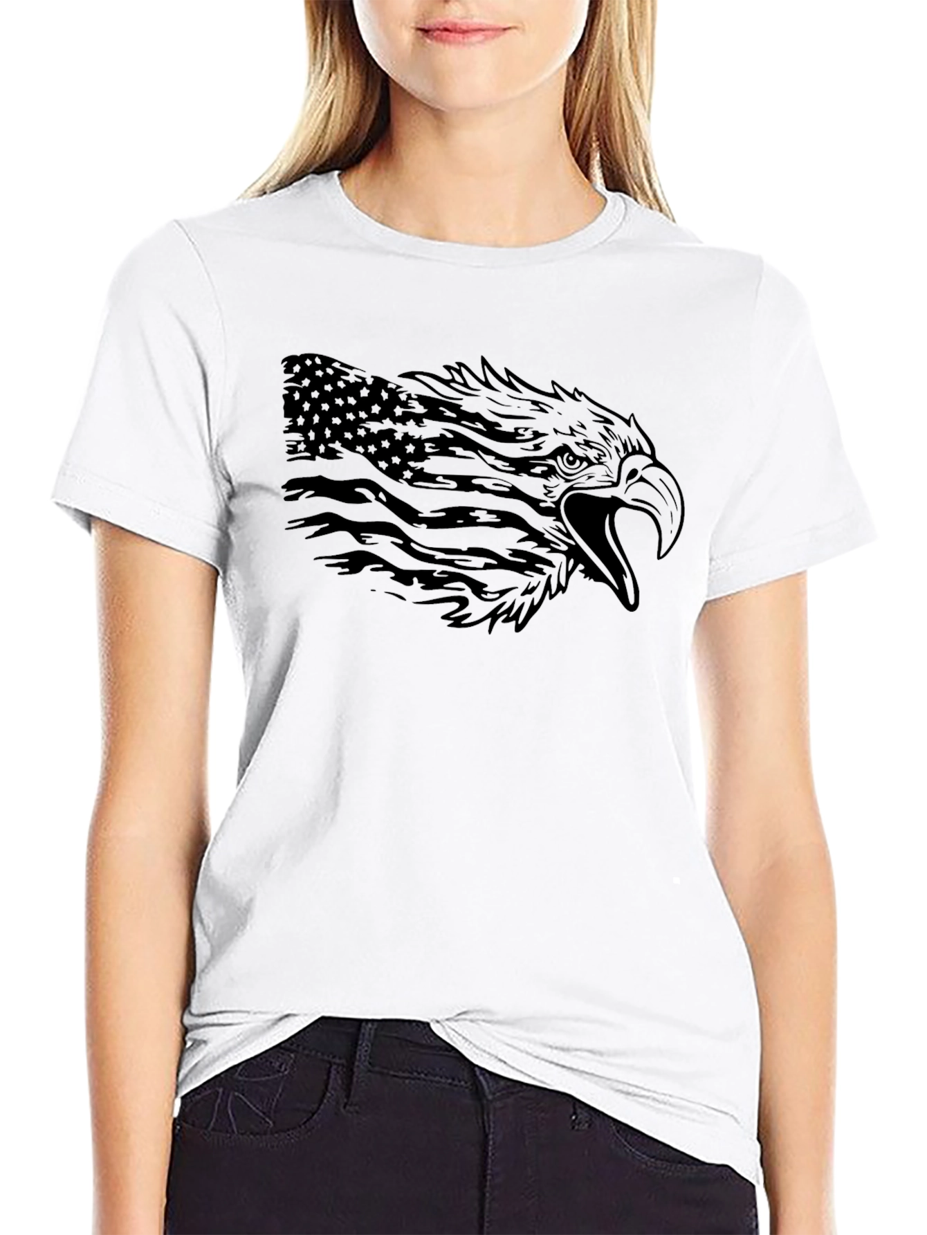 Black American Eagle Flag Graphic Black T-Shirt view 9
