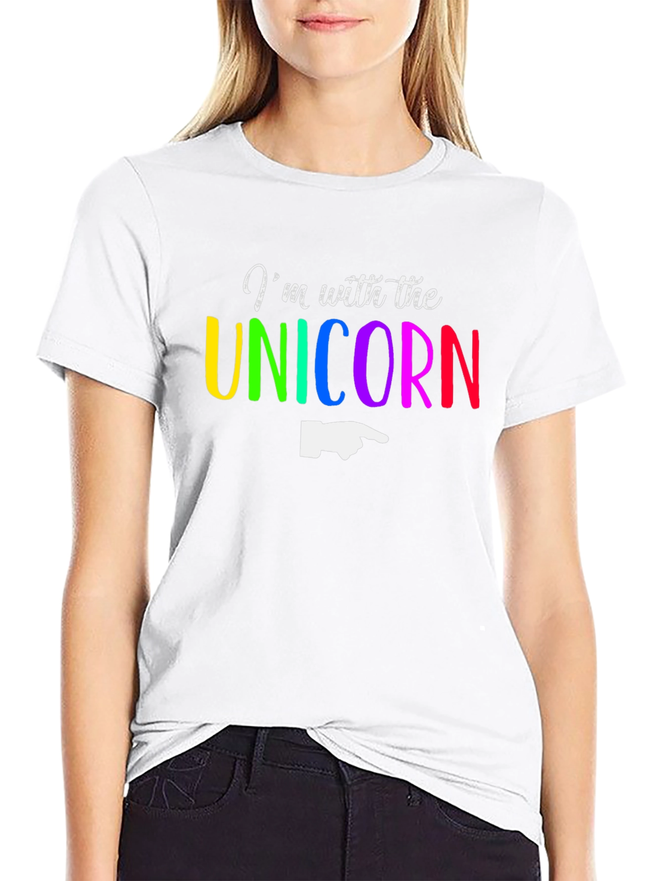 Black I'm with the Unicorn T-Shirt - Rainbow Novelty Tee view 9
