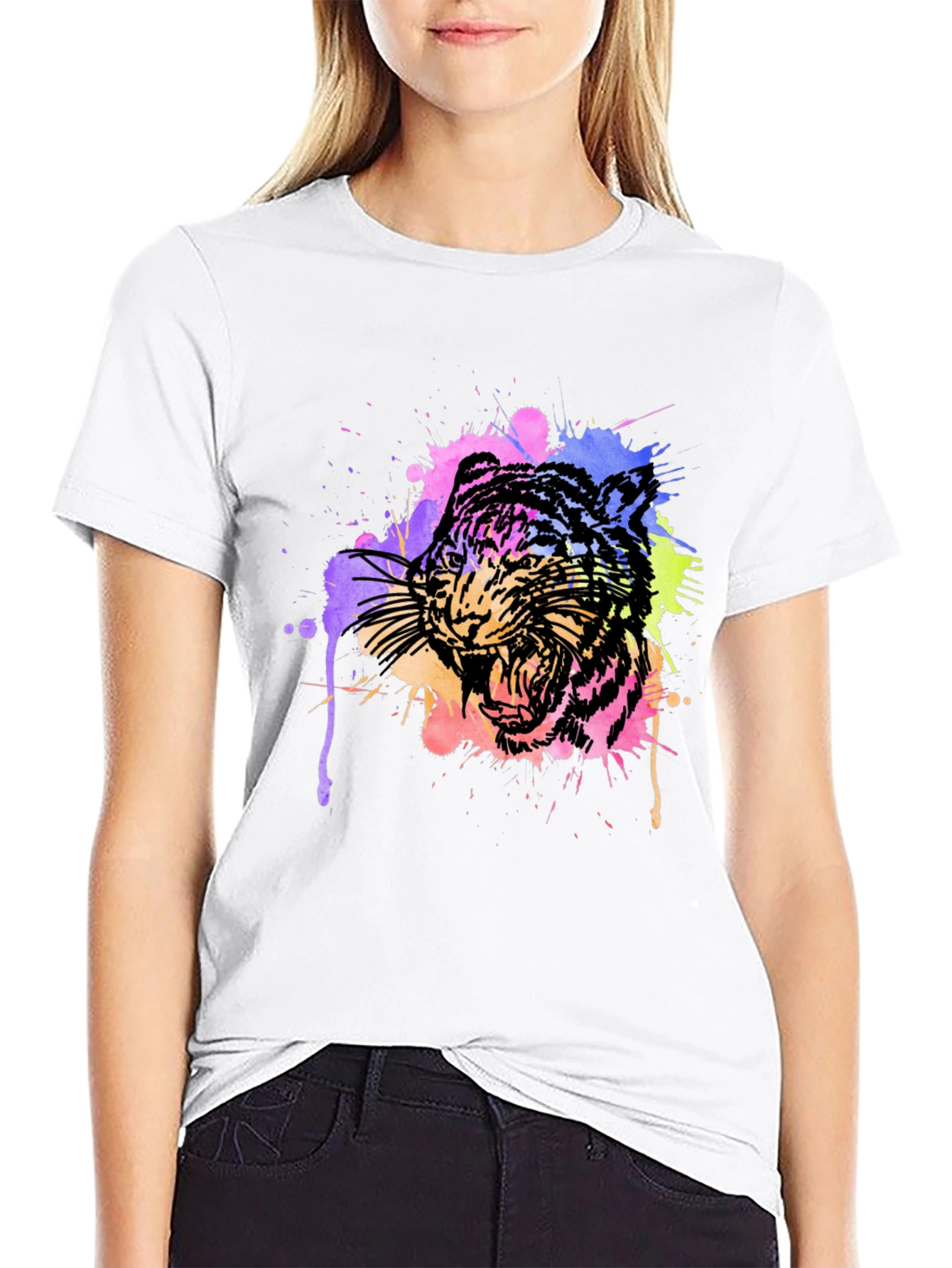 Black Watercolor Tiger Graphic Tee view 9