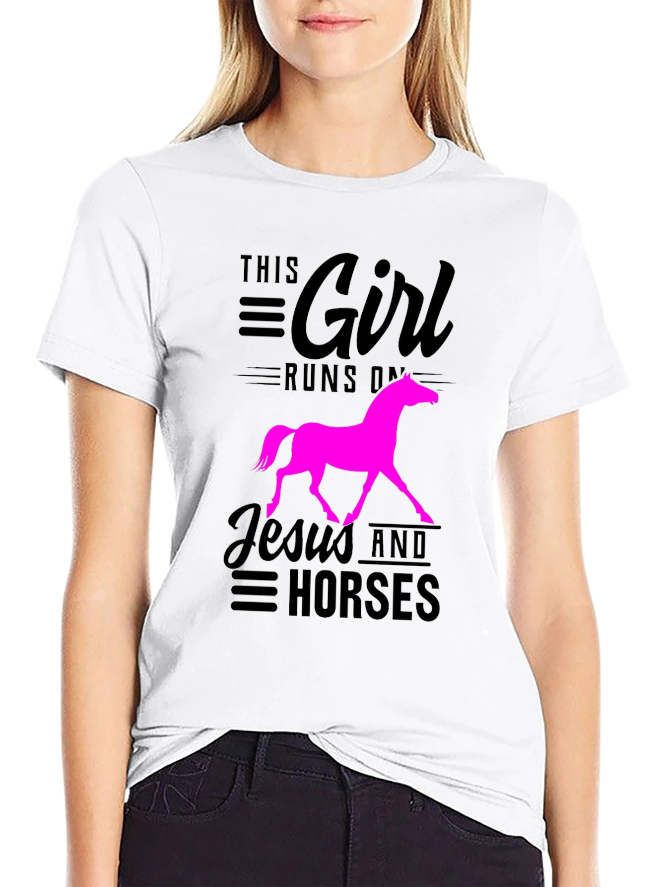 Black This Girl Runs on Jesus and Horses Black T-Shirt view 9
