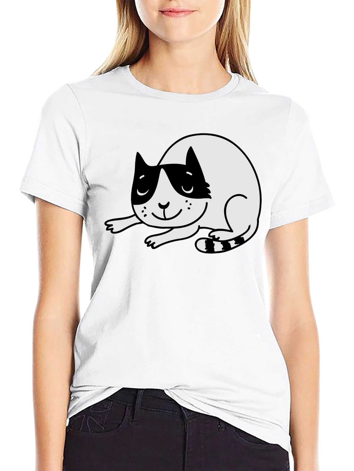 Black Cute Cat Graphic T-Shirt - Black view 9