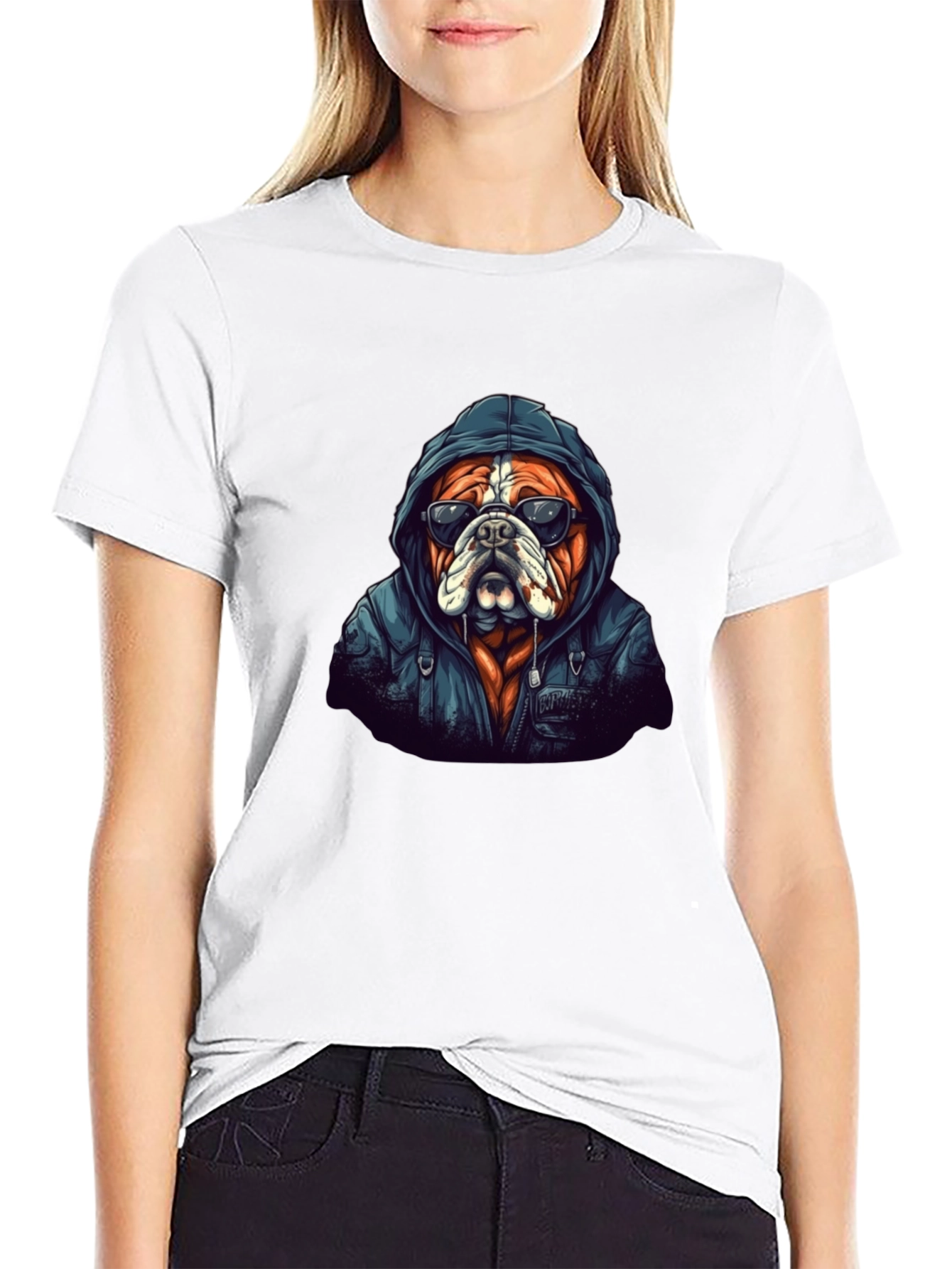 Black Cool Bulldog Graphic Tee - Black Cotton view 9